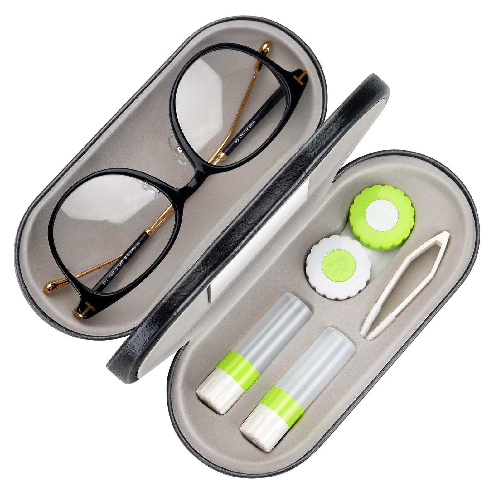 Estuche 2 en 1 Muf para Lentes de Contacto y Gafas Negro