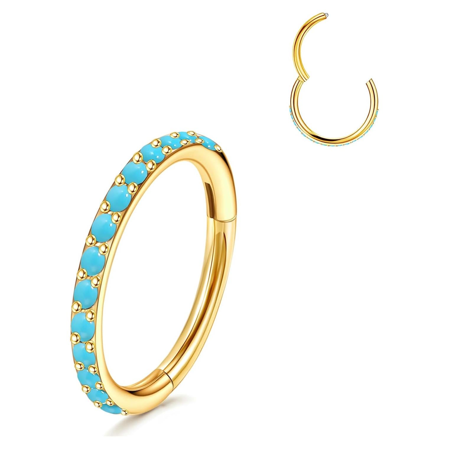 Aros de Nariz de Titanio TupMi 6MM Turquesa Oro 14K