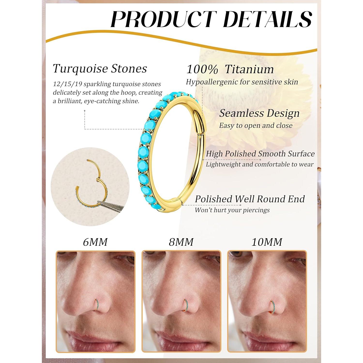 Aros de Nariz de Titanio TupMi 6MM Turquesa Oro 14K