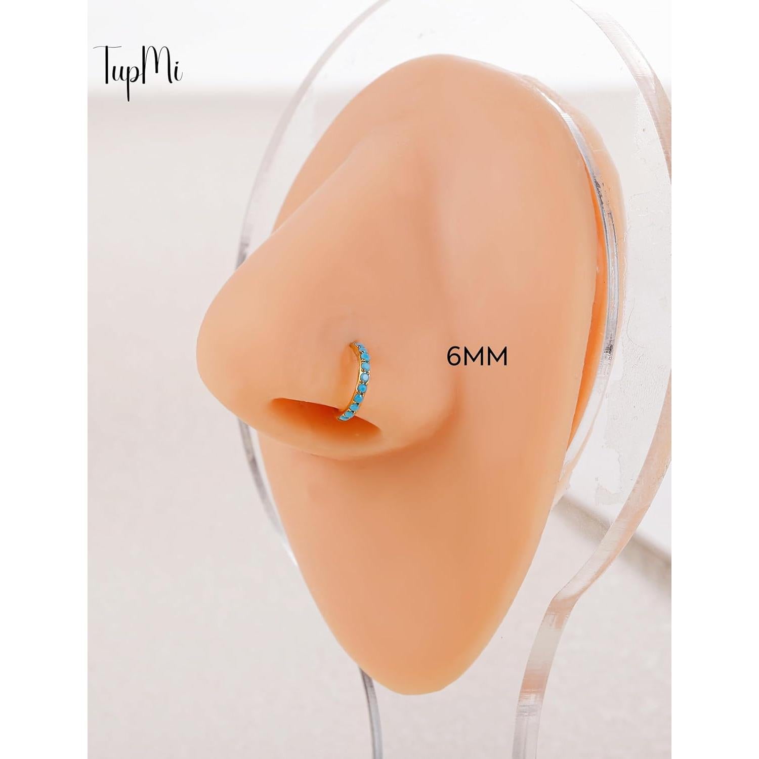 Aros de Nariz de Titanio TupMi 6MM Turquesa Oro 14K
