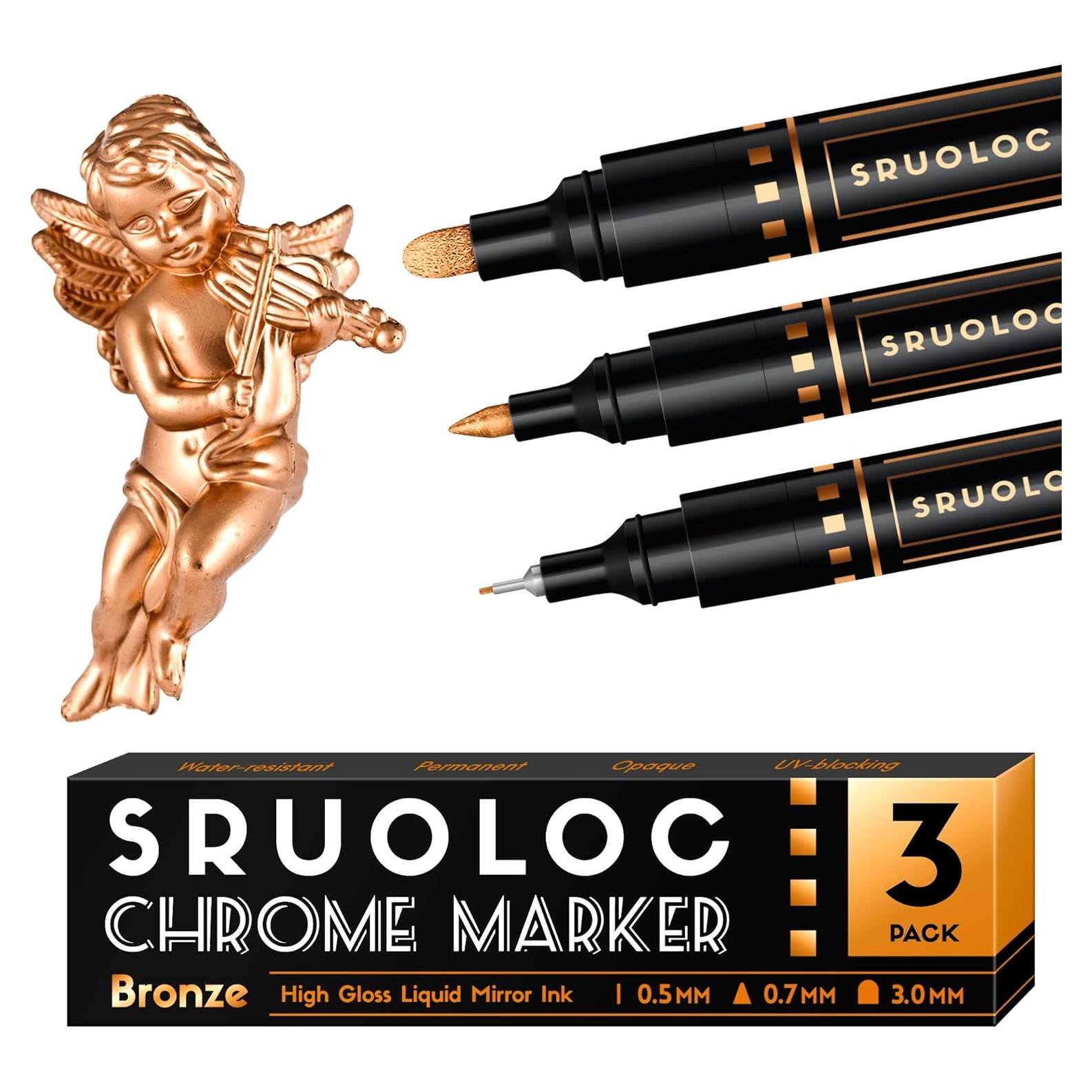 Marcadores Cromados Líquidos SRUOLOC - 3 Pcs Bronce, Punta 0.5-3 mm