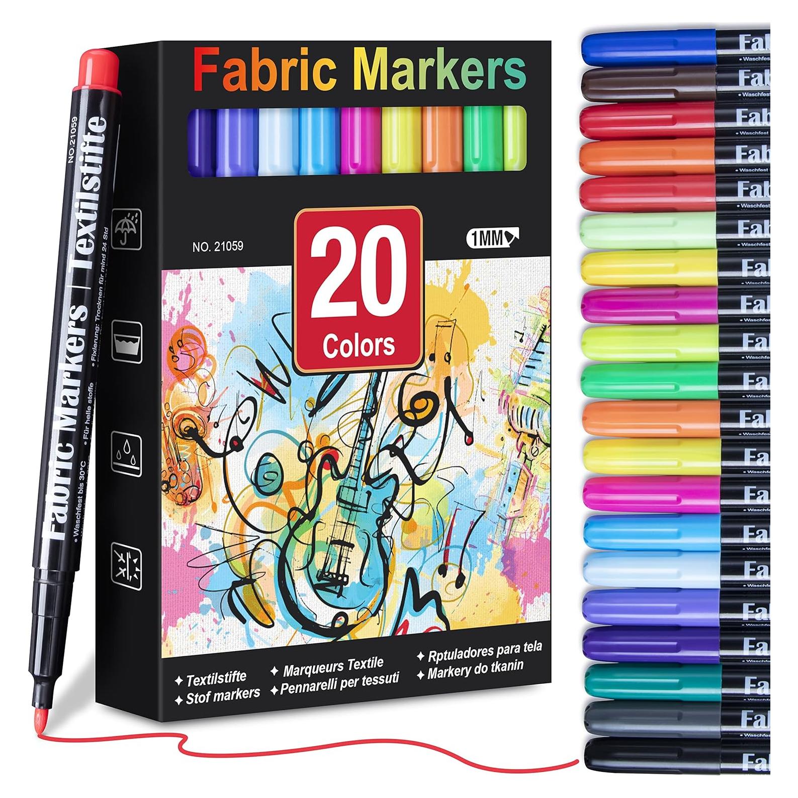 Marcadores de Tela Permanentes DAPAWIN, 20 Colores, Punta Fina