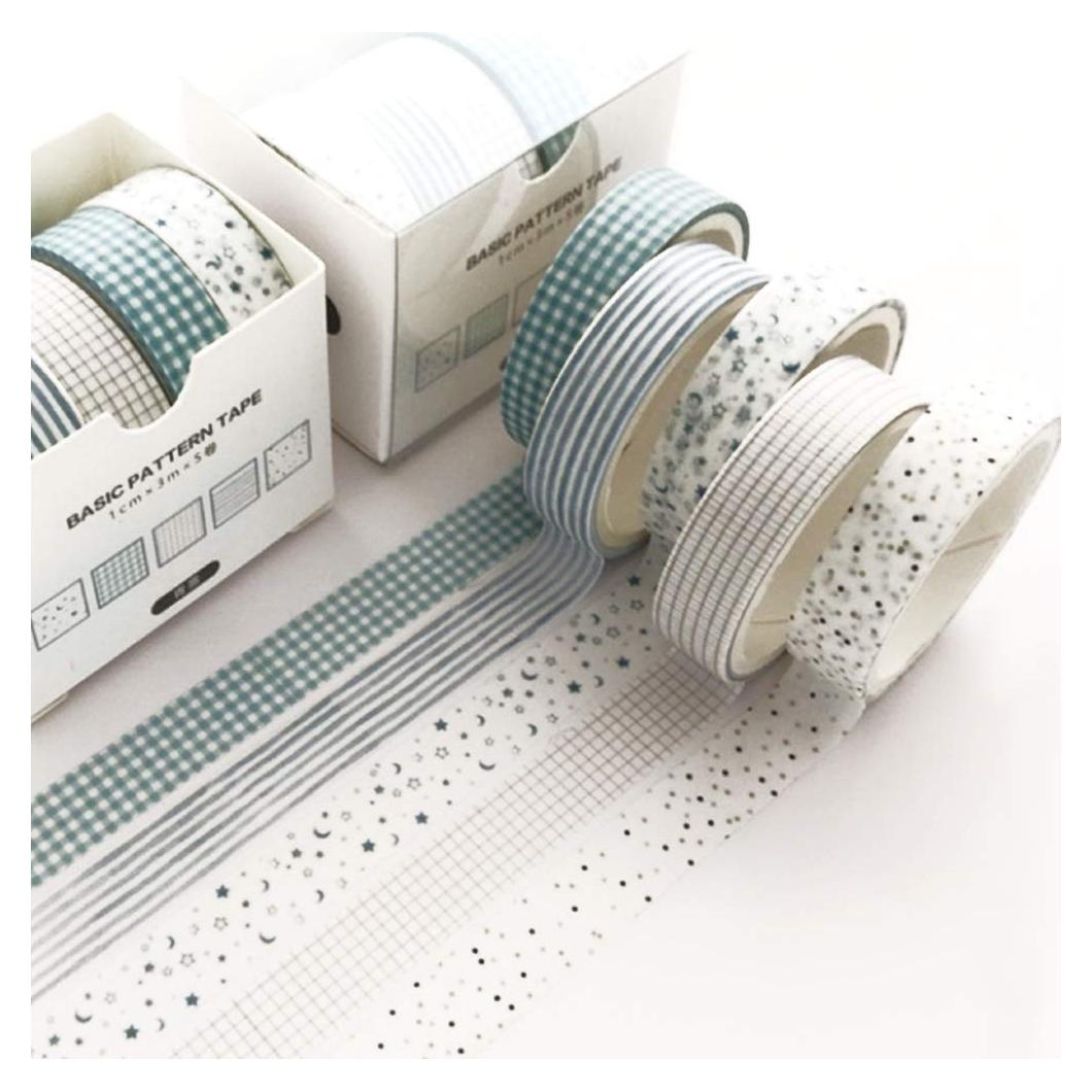 Set de 5 Rollos de Cinta Washi YUBBAEX 10mm Rocío Cian