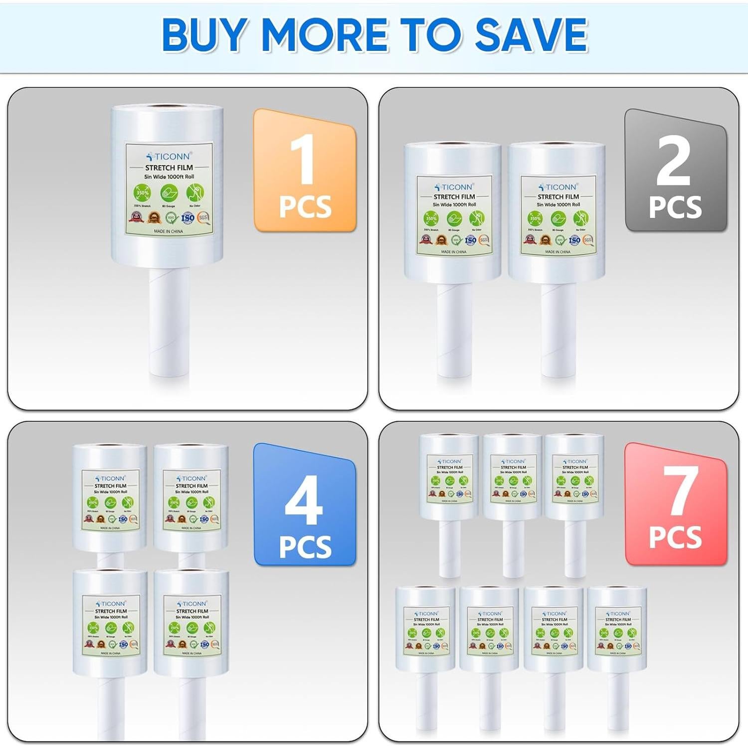Rollo de Película Estirable TICONN 304.8m 12.7cm con Mangos