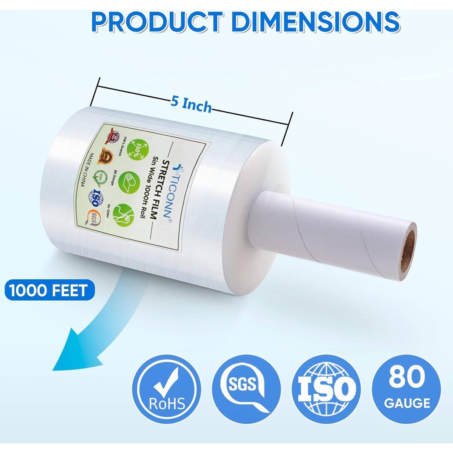 Rollo de Película Estirable TICONN 304.8m 12.7cm con Mangos
