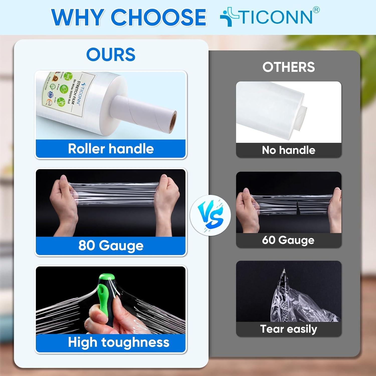 Rollo de Película Estirable TICONN 304.8m 12.7cm con Mangos