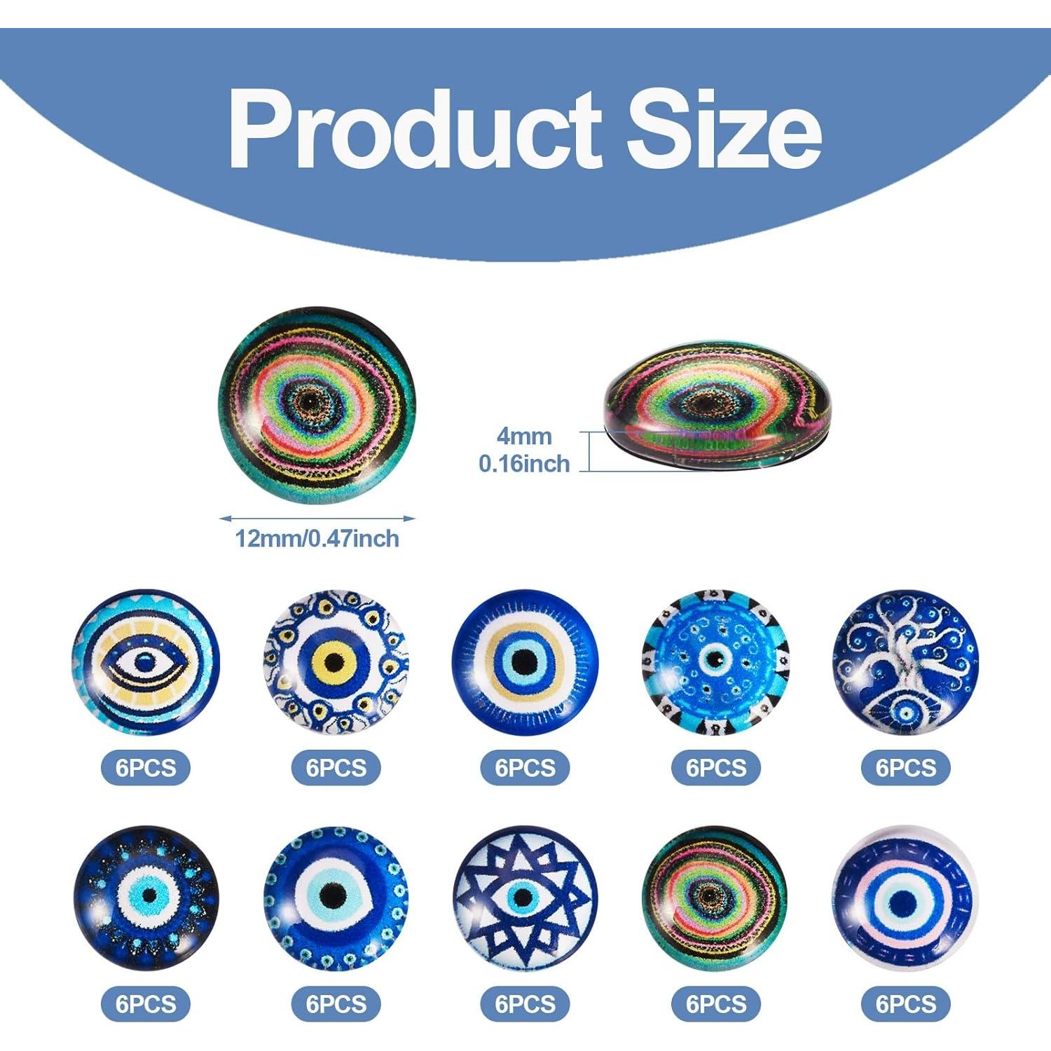 60 Cabochones de Vidrio Ojo Maligno 12mm 10 Estilos PH PandaHall