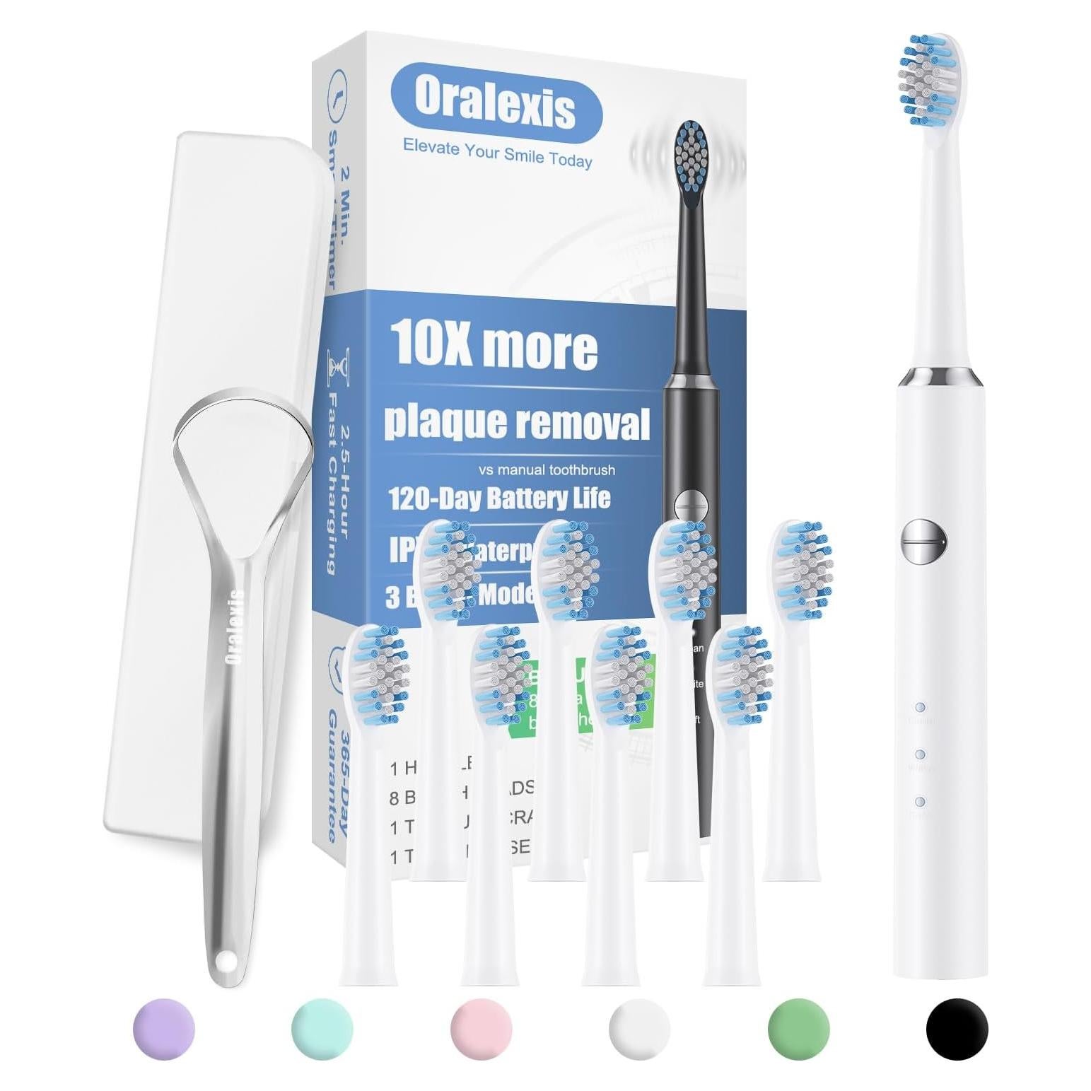 Cepillo de Dientes Eléctrico Oralexis A12 con 8 Cabezas y Raspador