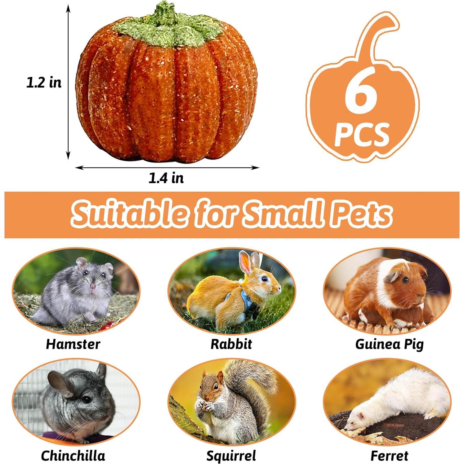 Juguetes para Roer de Calabaza Fhiny - 6 PCS para Conejos y Cuyos