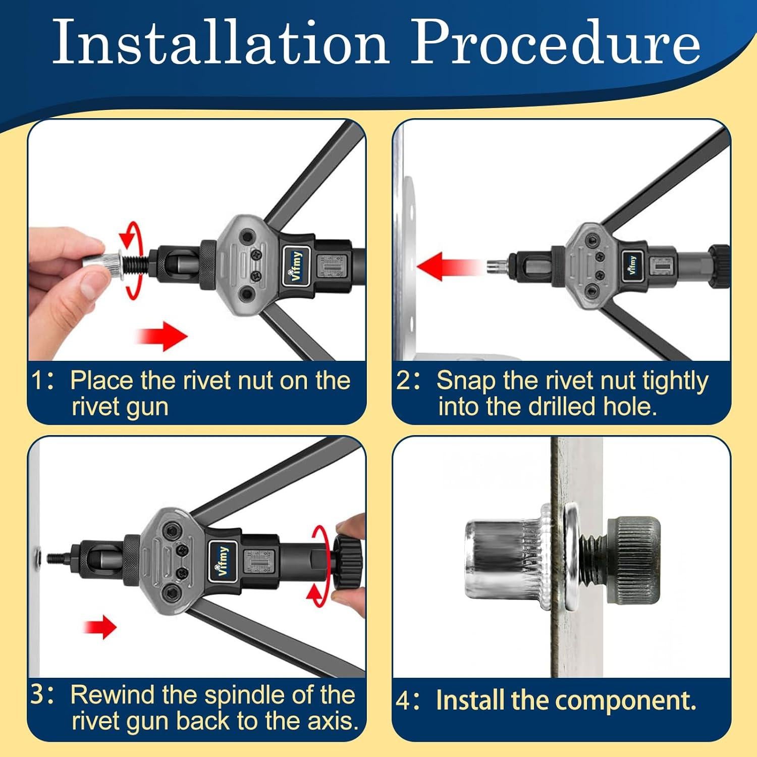 Tuerca remachada 12mm-13 UNC Vifmy 10 Pcs Acero Inoxidable 304