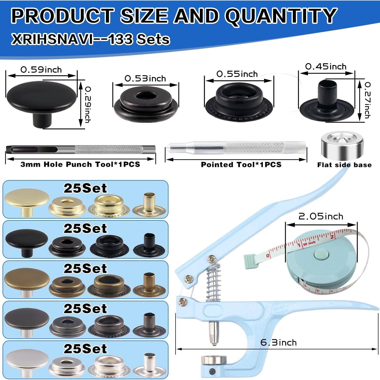 Kit de Botones a Presión XRIHSNAVI 15mm Acero Inoxidable 510 PCS