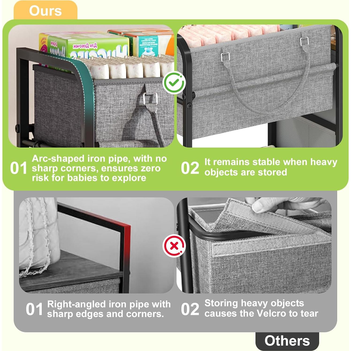 Carrito Organizador de Pañales Cidaziya 3 Niveles Gris