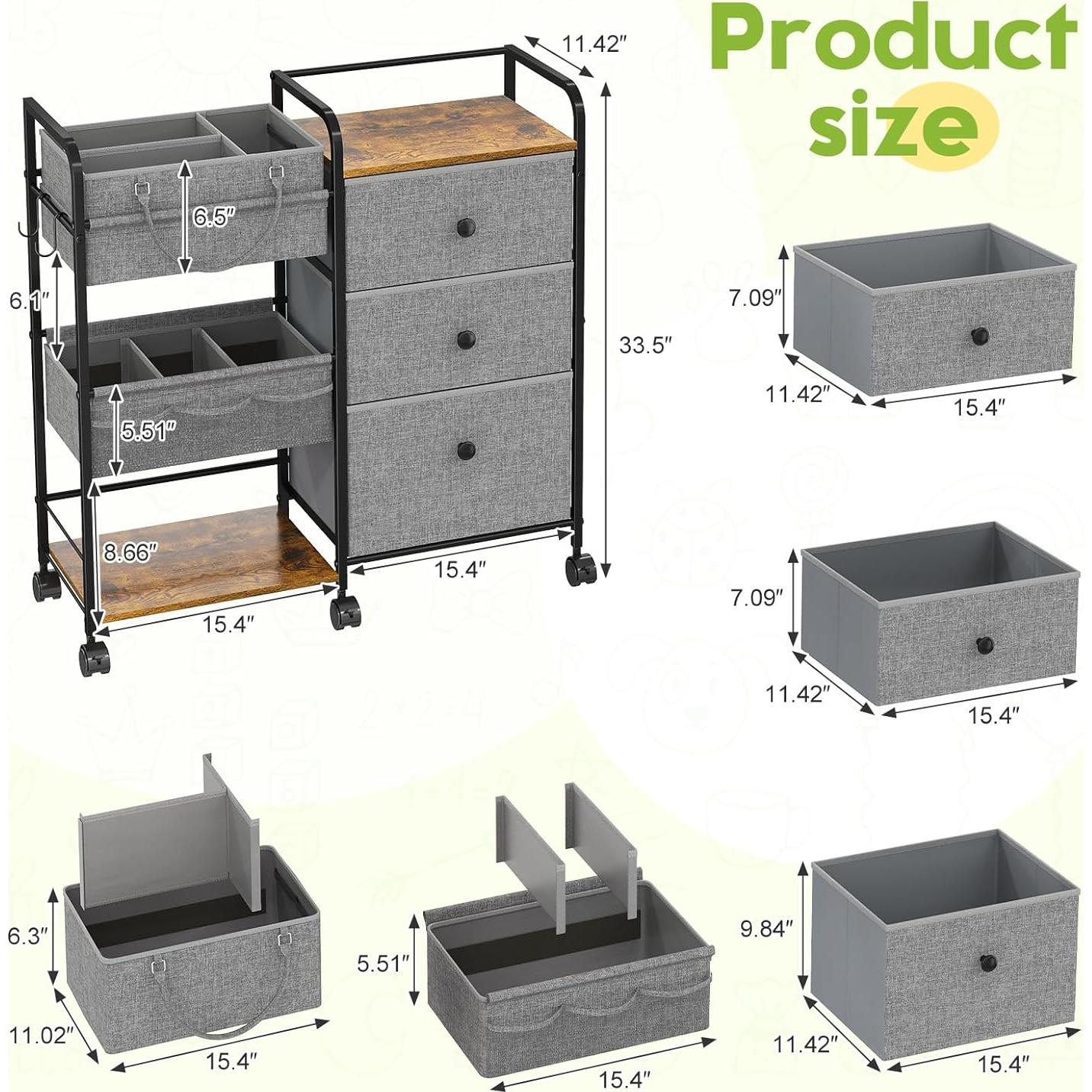 Carrito Organizador de Pañales Cidaziya 3 Niveles Gris