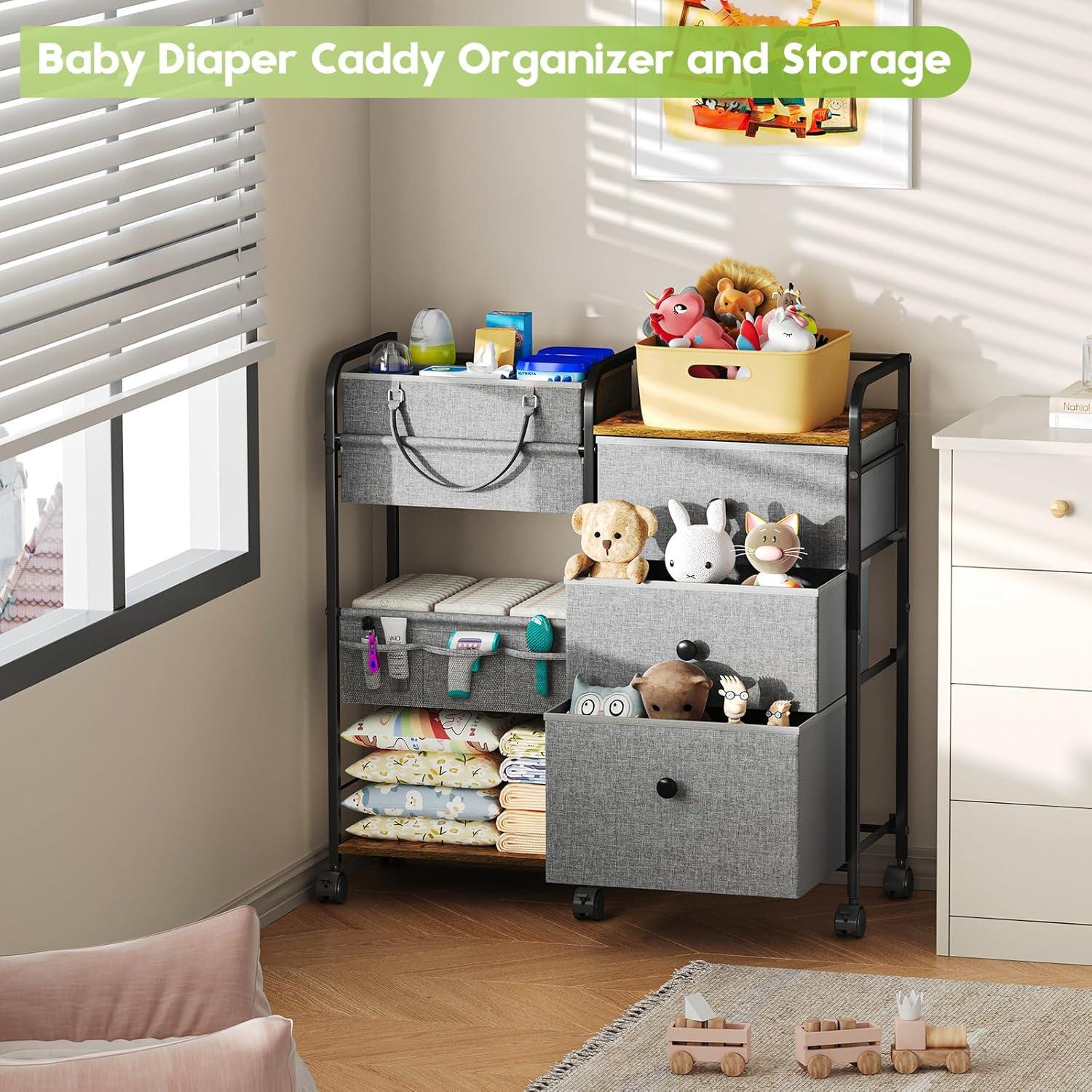 Carrito Organizador de Pañales Cidaziya 3 Niveles Gris