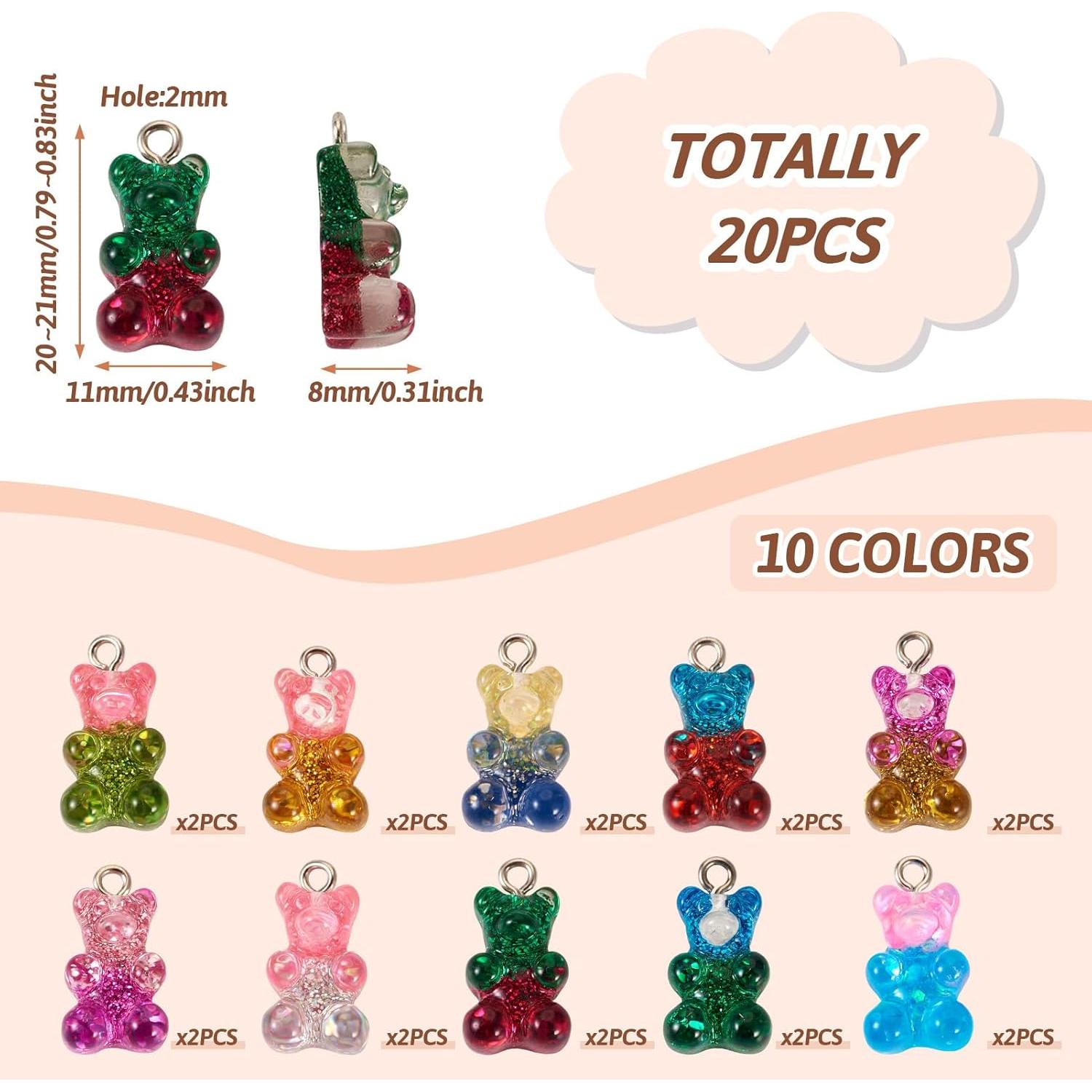 20 Piezas Encantos de Oso de Resina Gummy Bear 10 Colores