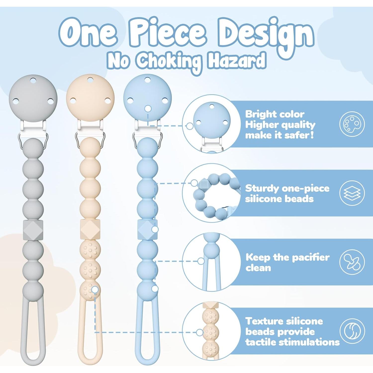 Clip de Chupete TYRY.HU 3 Piezas Silicona Suave y Flexible