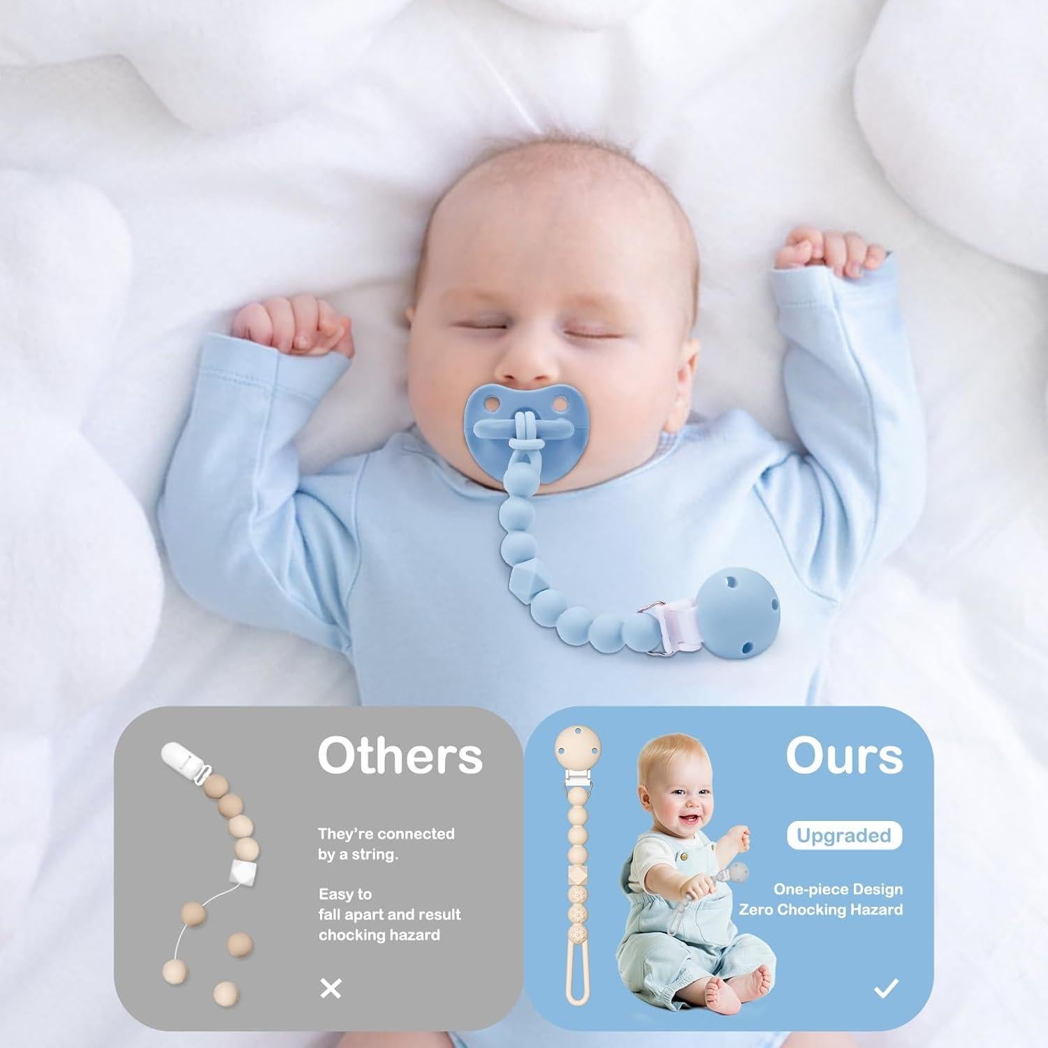 Clip de Chupete TYRY.HU 3 Piezas Silicona Suave y Flexible