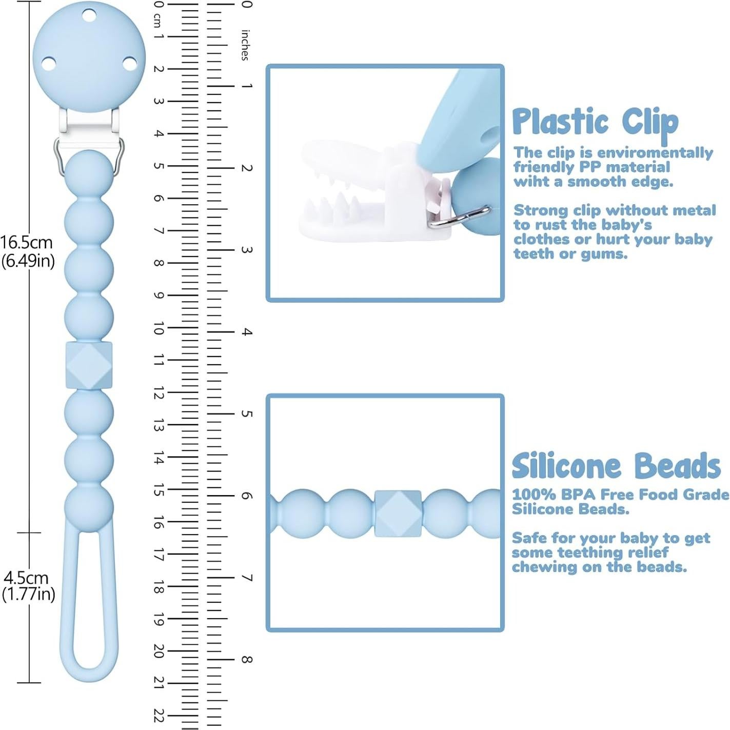 Clip de Chupete TYRY.HU 3 Piezas Silicona Suave y Flexible