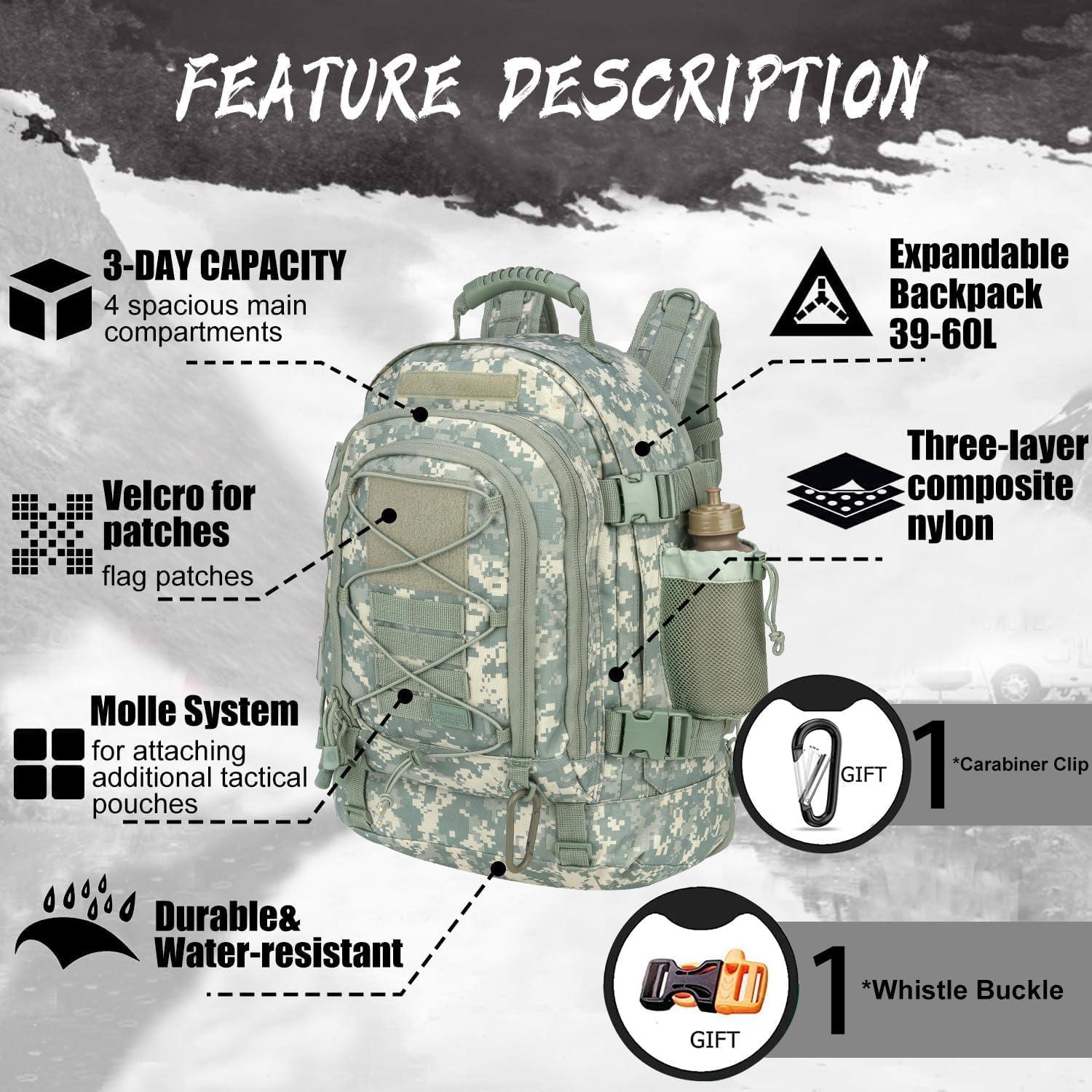 Mochila Táctica Expandible Militar ACU 60L para Senderismo