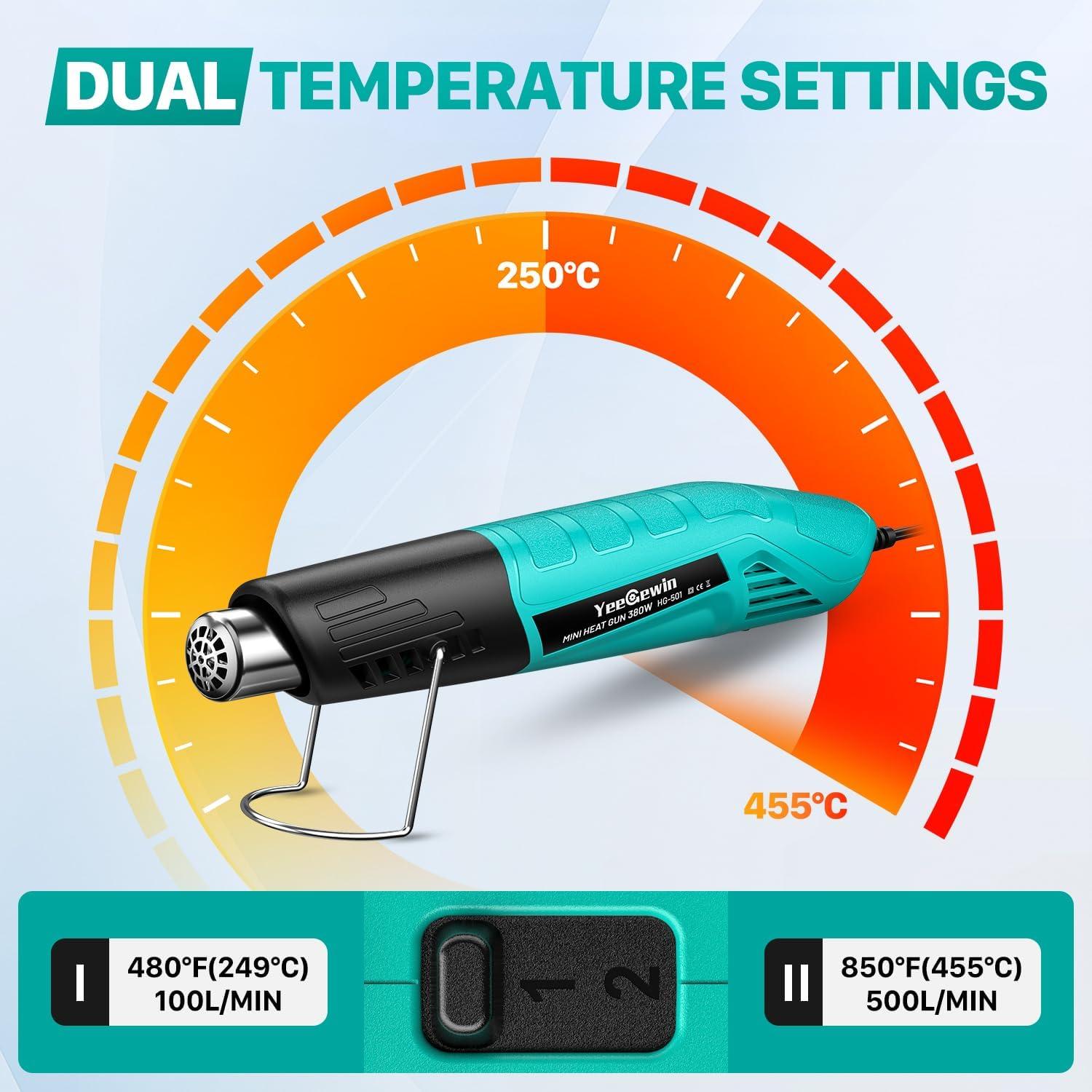 Pistola de Calor Mini 380W Yeegewin Doble Temperatura 249-455°C