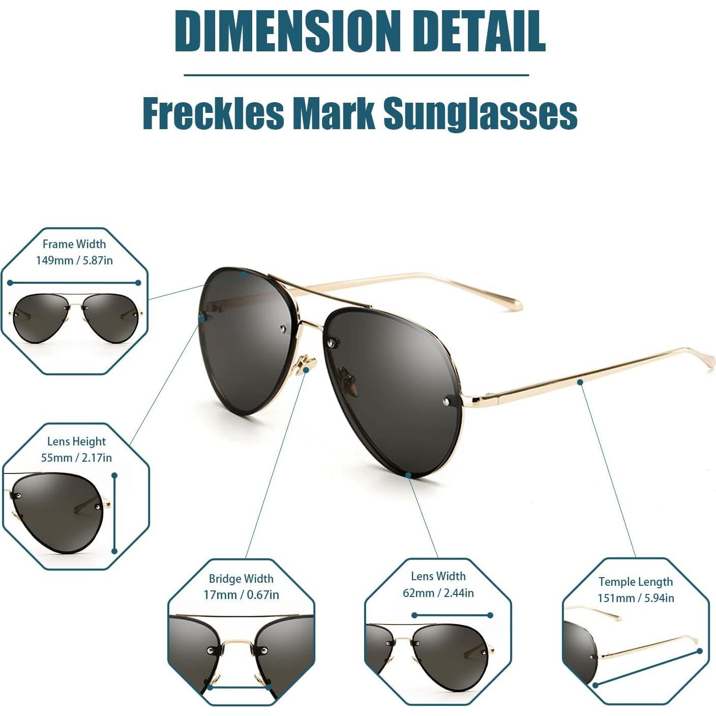 Gafas de sol aviador Freckles Mark unisex retro 62mm UV400