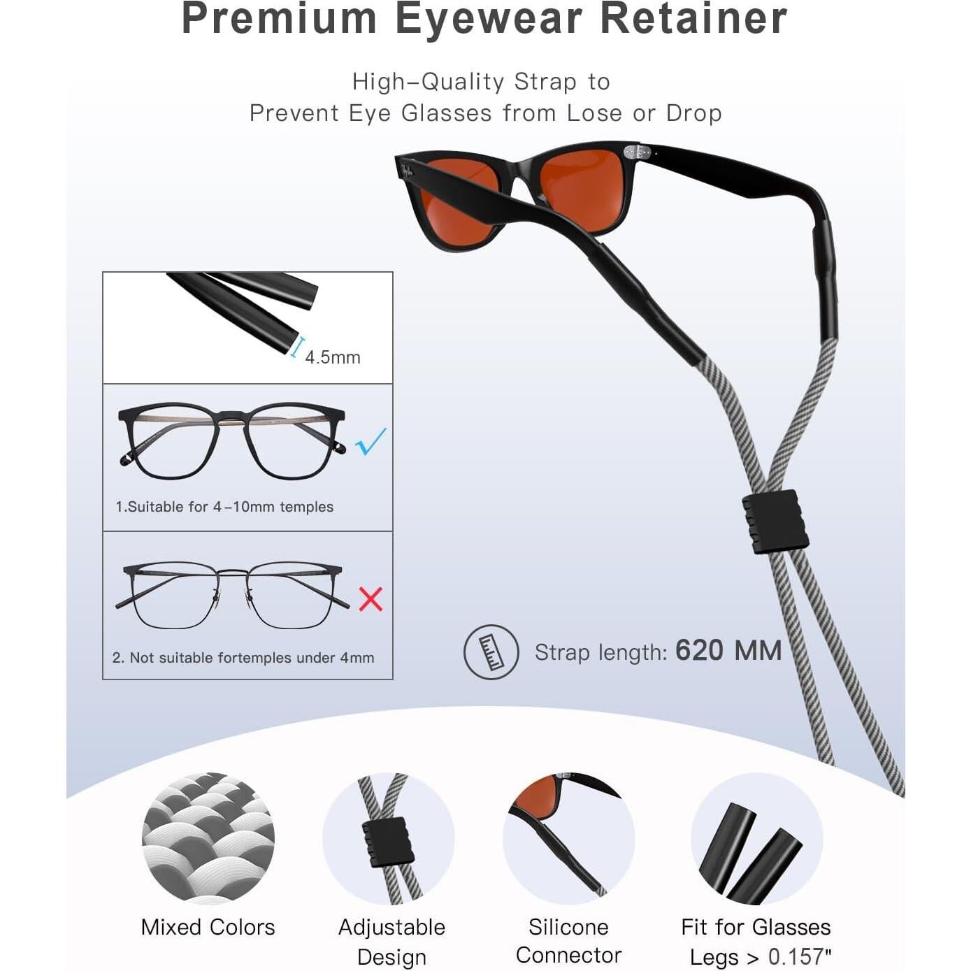 Paquete de 3 correas para gafas de sol - Ajustables y cómodas