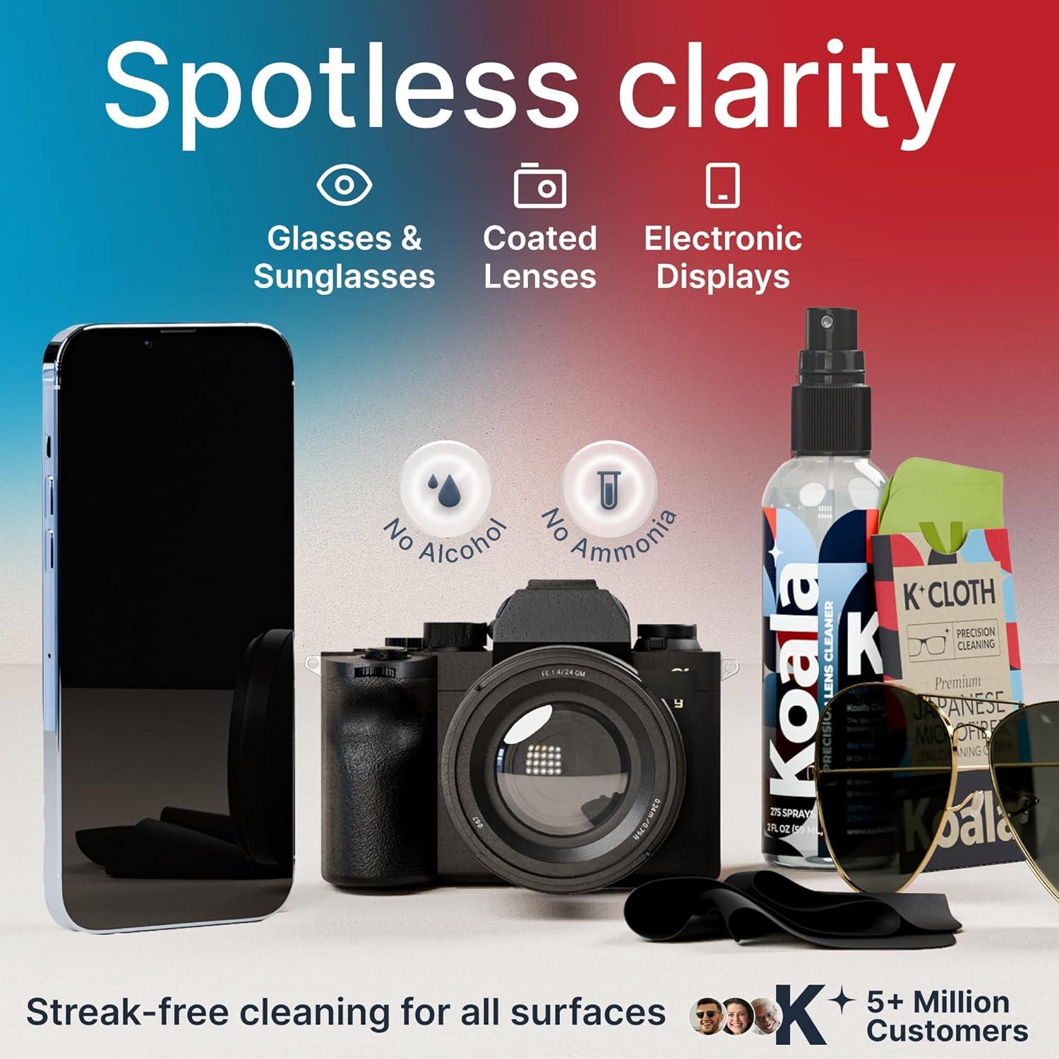 Kit Limpiador de Lentes Koala | 1 Botella + Paño Microfibra