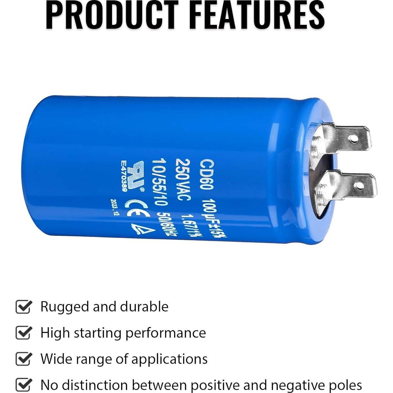 Capacitor de Arranque ZOWZEA CD60 100uF 250V para Motor Eléctrico