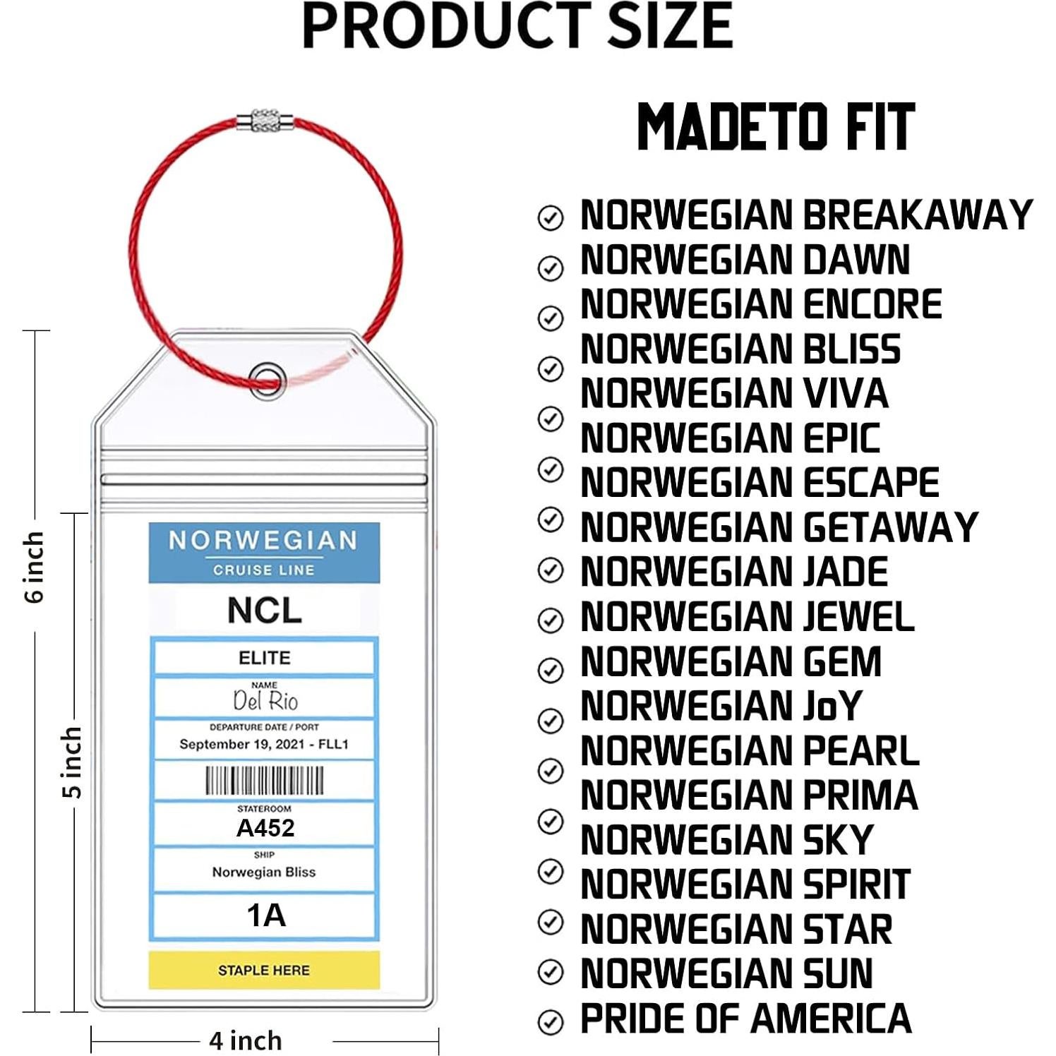 6 Soportes de Etiquetas de Equipaje NCL + 3 Cuerdas Crucero