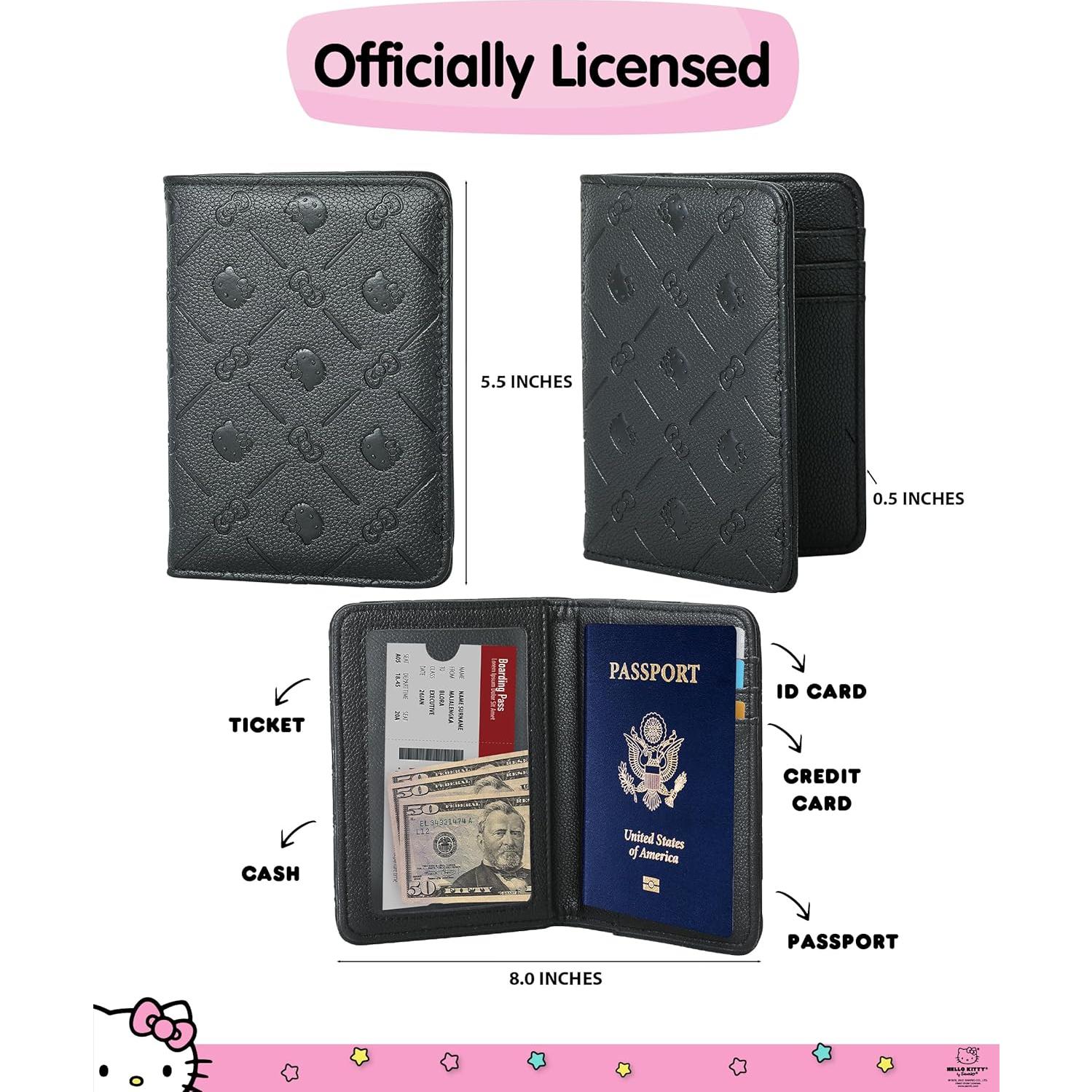 Funda de Pasaporte Hello Kitty Negra Licencia Oficial para Viajes