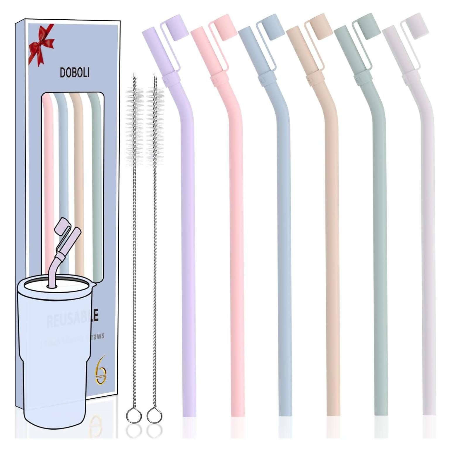 Pajillas de Silicona Reutilizables Doboli 10 Pulgadas 6 Unidades