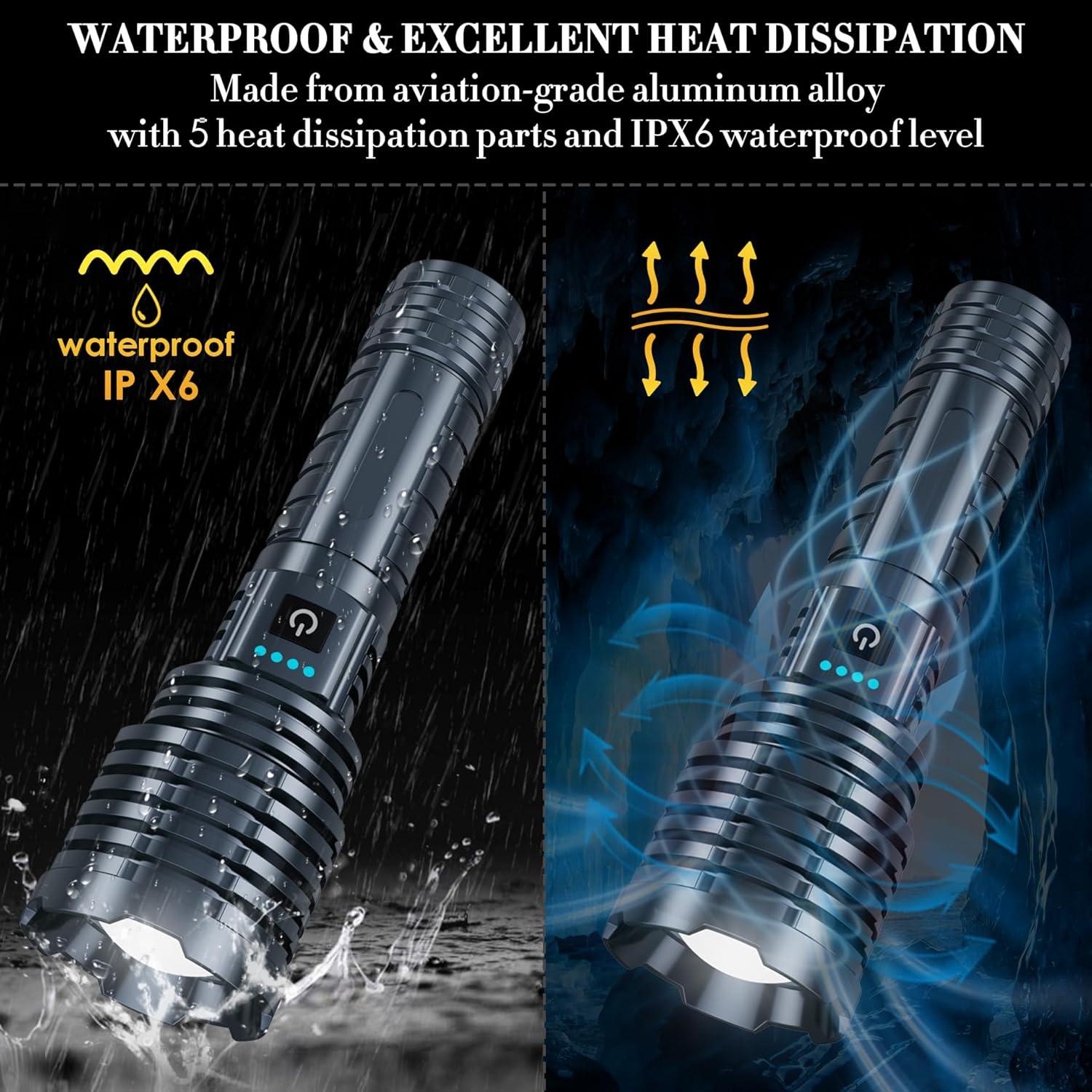 Linterna LED Weoxi XHP160-A8 2400000 Lúmenes IPX7 5 Modos