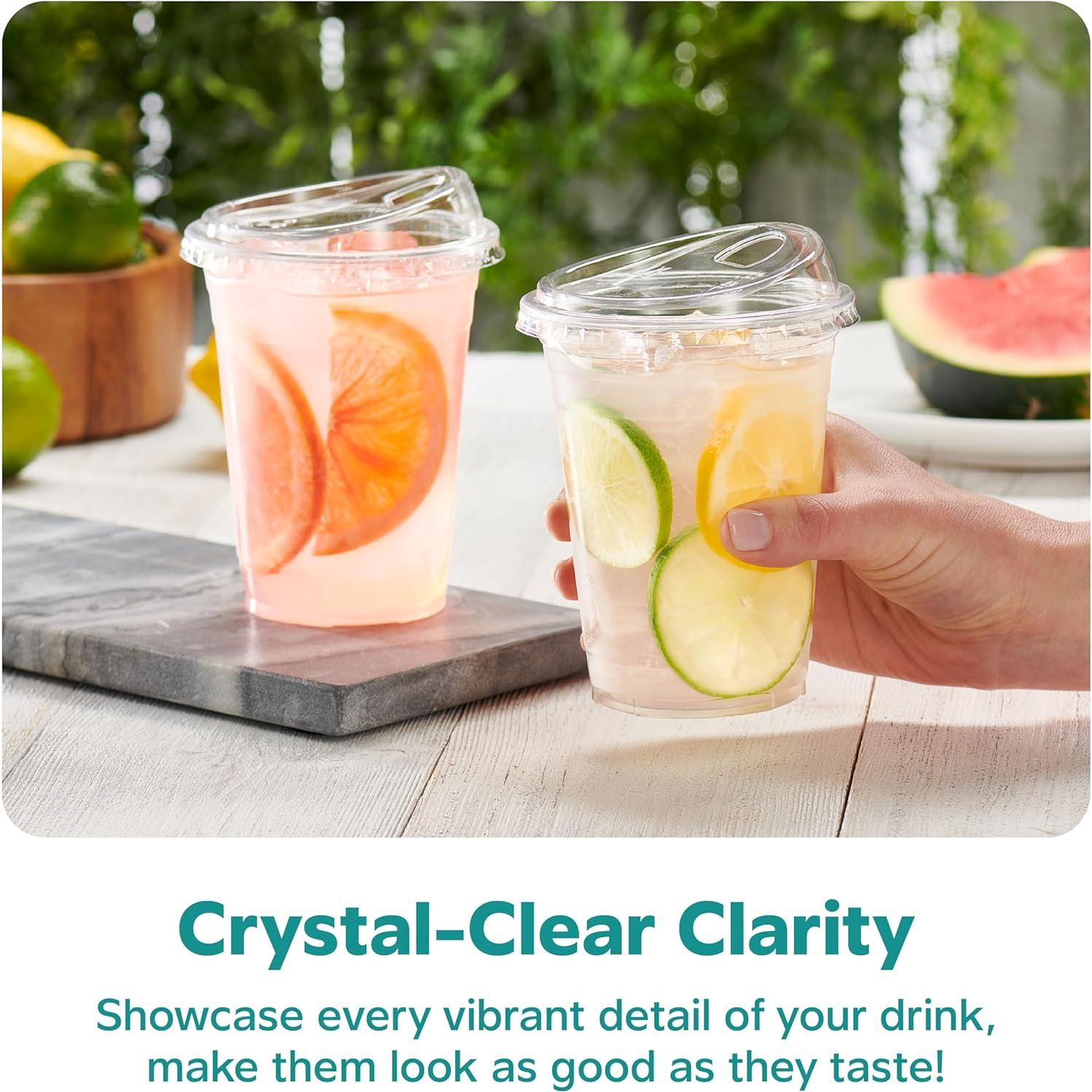 Vasos de Plástico GUSTO 16 oz (473 ml) - 50 Unidades con Tapas