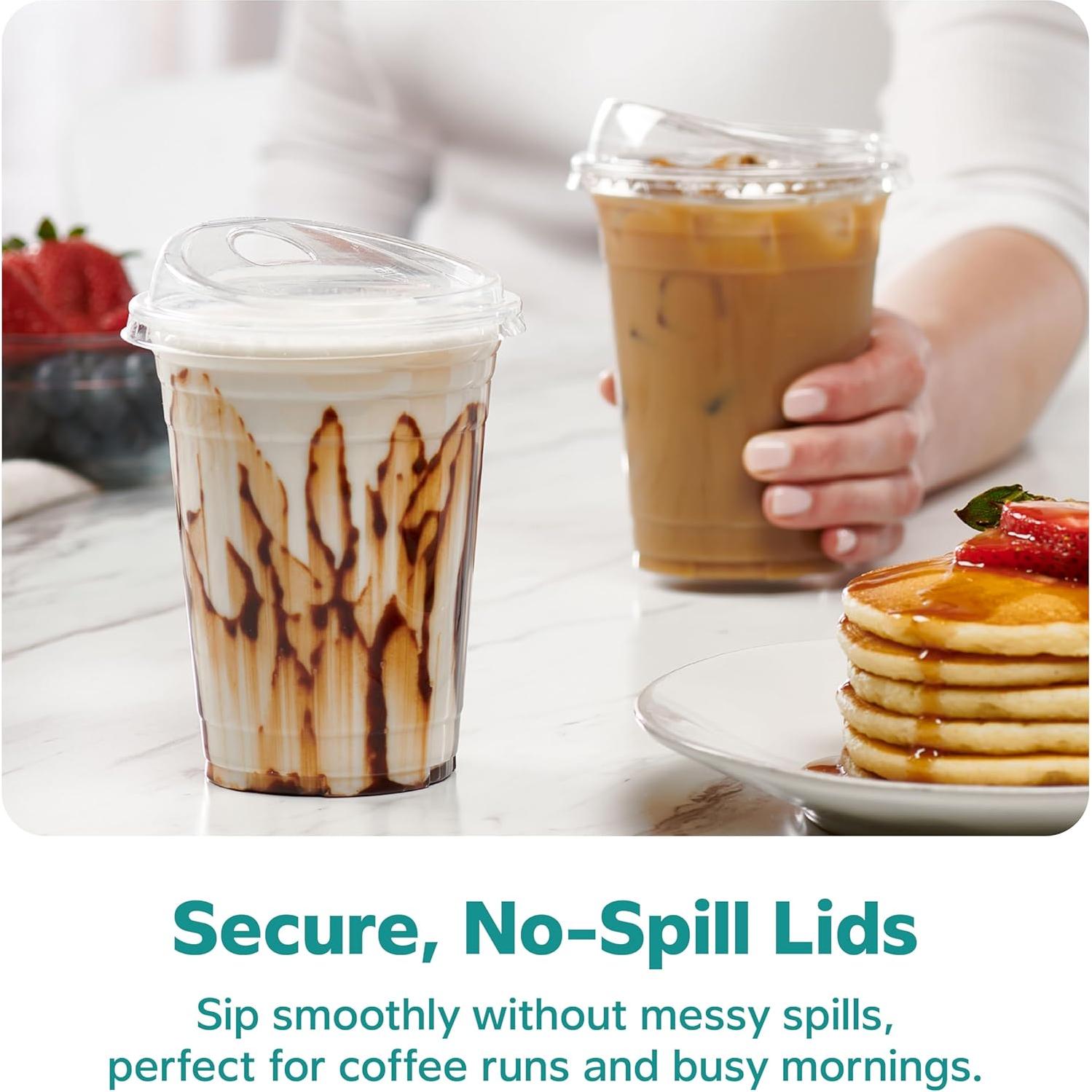 Vasos de Plástico GUSTO 16 oz (473 ml) - 50 Unidades con Tapas