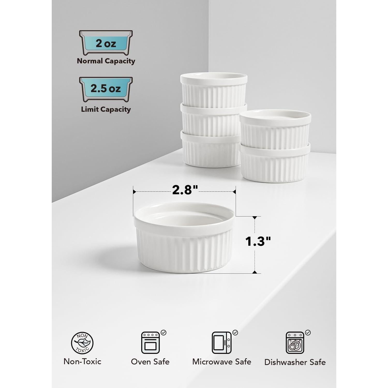 Tazas para Salsa LE TAUCI 2 oz Cerámica Blanca Set de 6