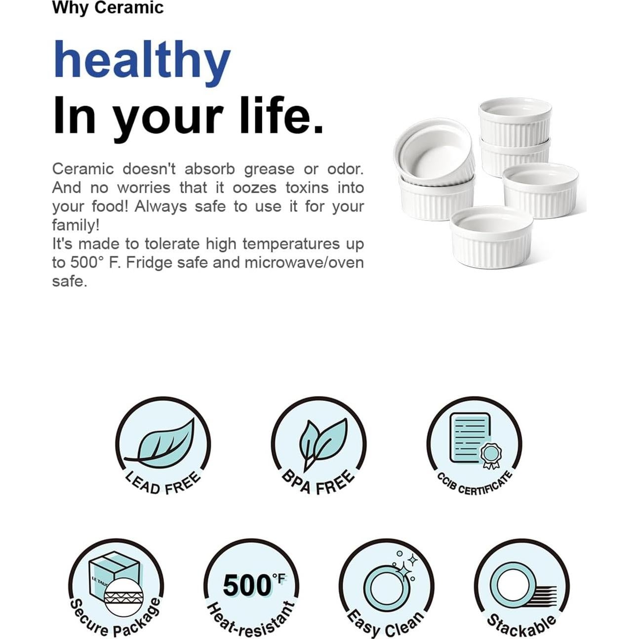 Tazas para Salsa LE TAUCI 2 oz Cerámica Blanca Set de 6