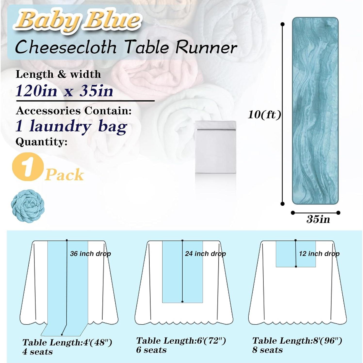 Corredor de Mesa de Gasa Azul Bebé 88.9x304.8 cm Waligoy