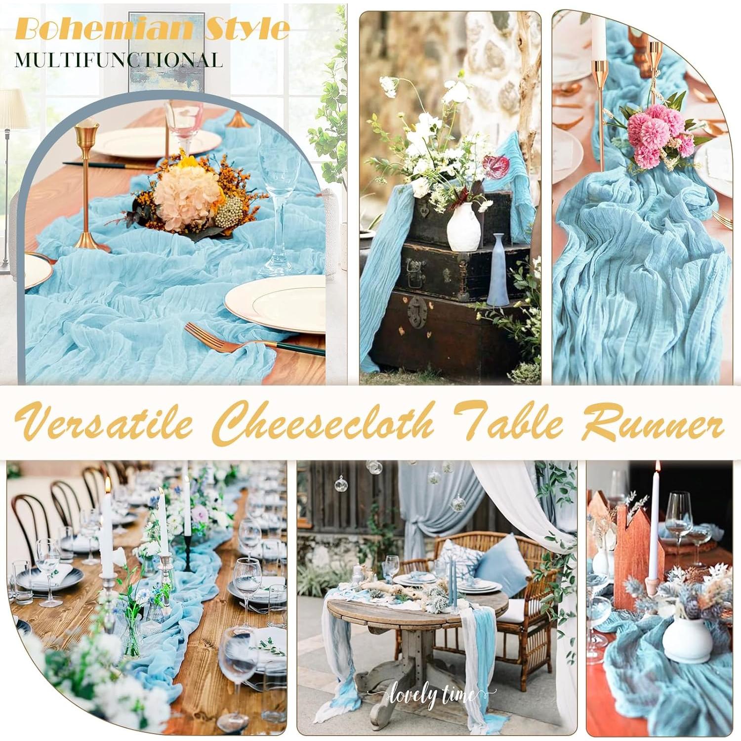 Corredor de Mesa de Gasa Azul Bebé 88.9x304.8 cm Waligoy