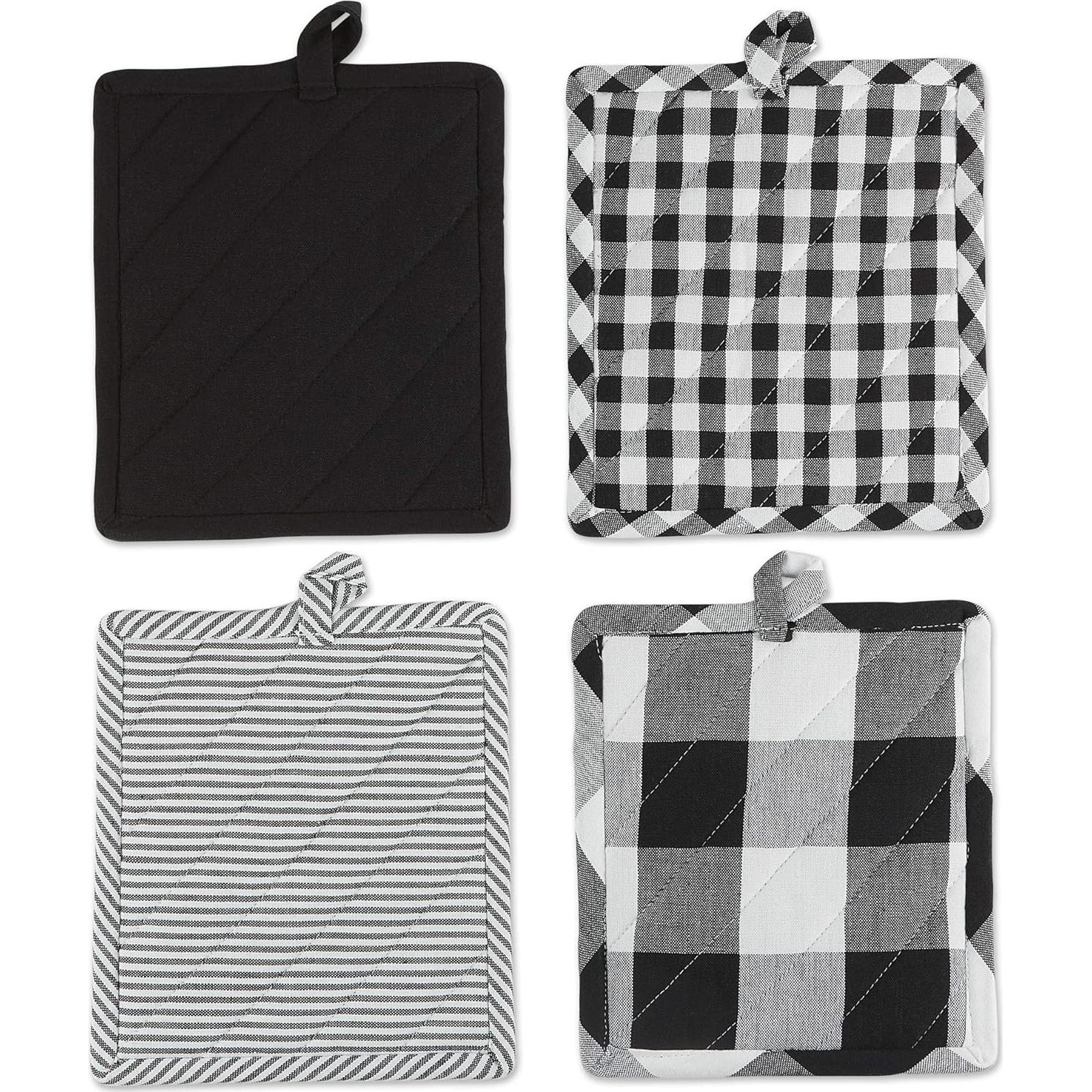 Juego de Agarraderas DII de Algodón Negro 4 Piezas 22.86x20.32 cm