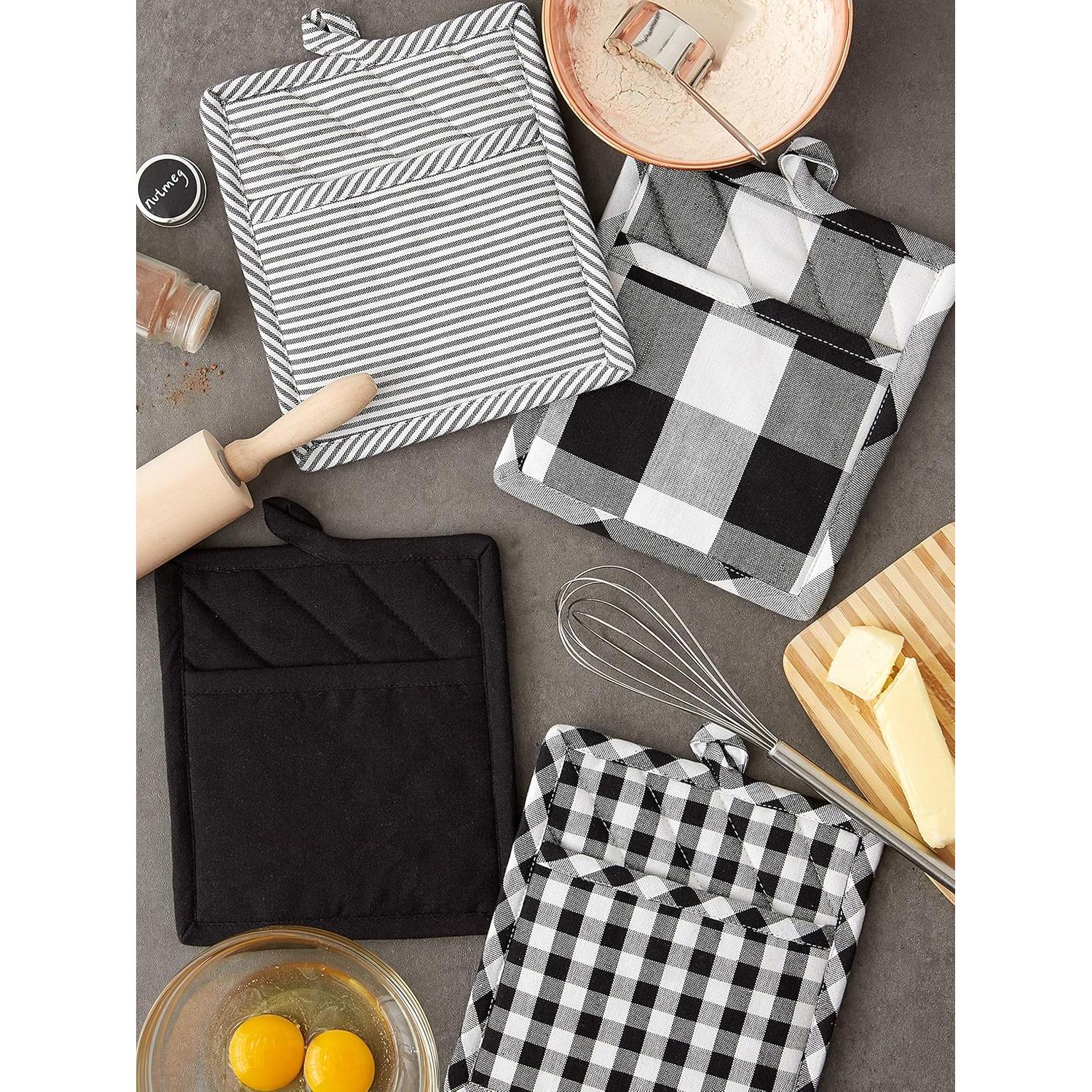 Juego de Agarraderas DII de Algodón Negro 4 Piezas 22.86x20.32 cm