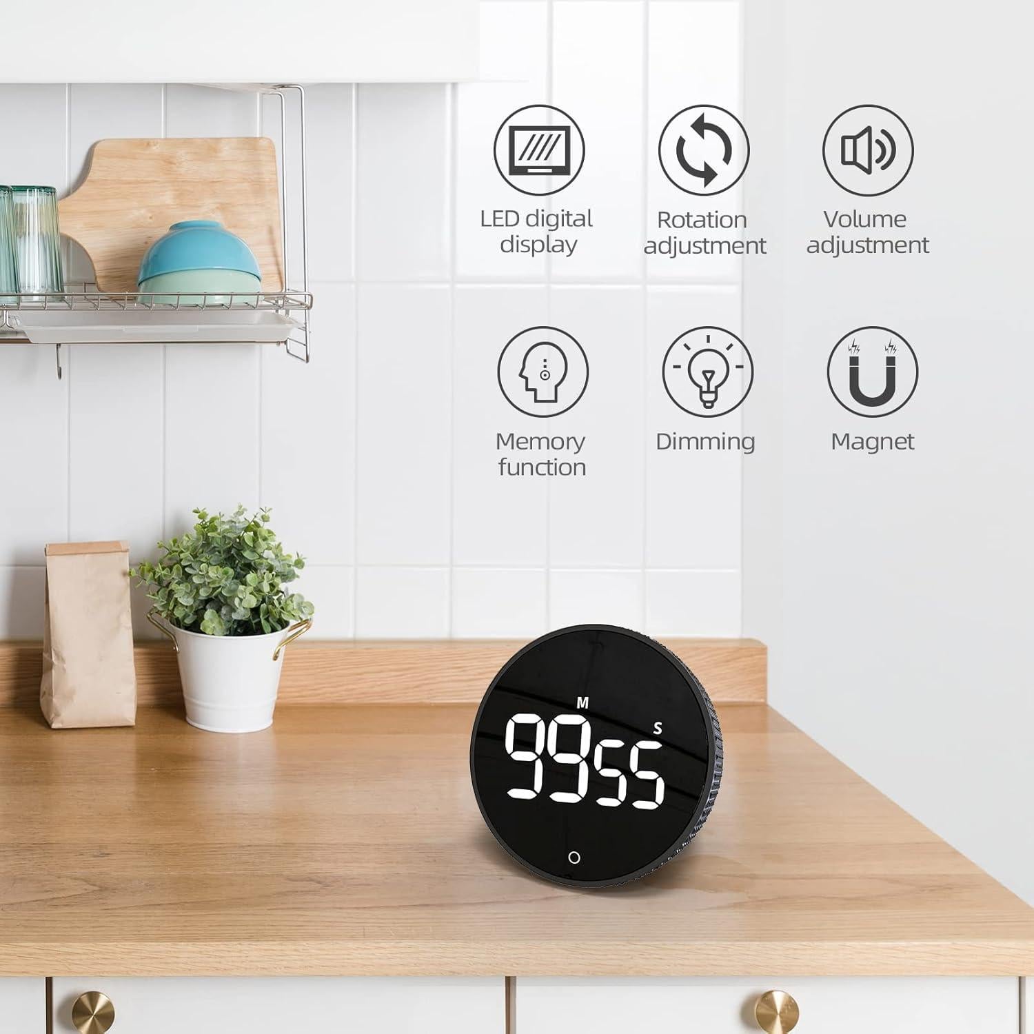 Temporizador Digital LFF Magnético con Pantalla LED 3" Negro