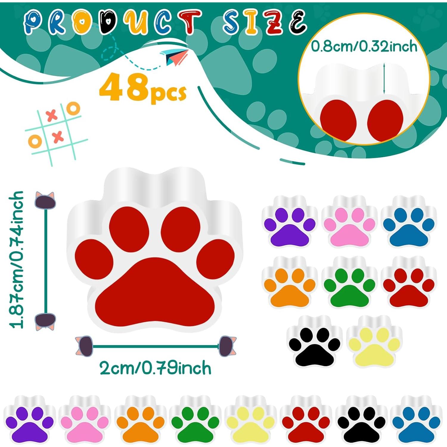 48 Borradores Huella de Perro Weecent 2x2cm 8 Colores