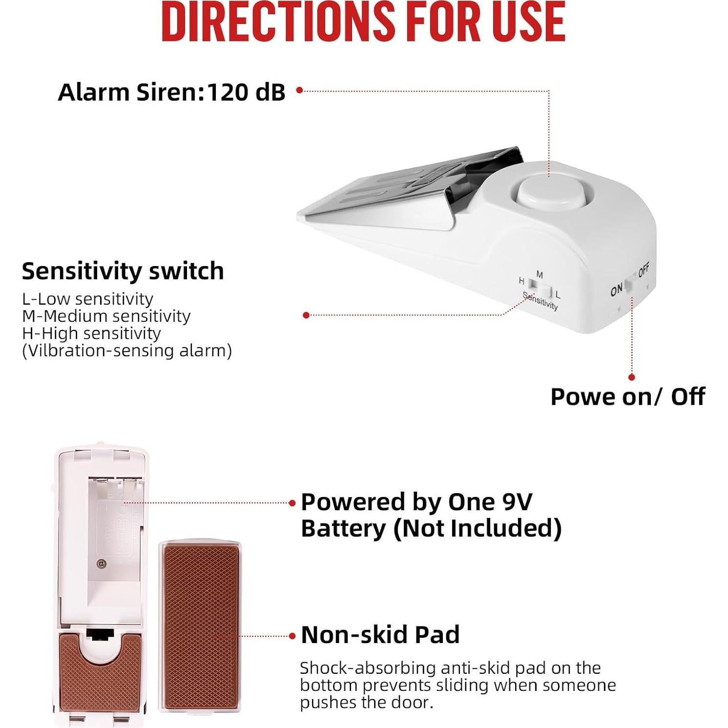 Alarma de Cerradura de Puerta Portátil TOWODE con Cuña de Seguridad