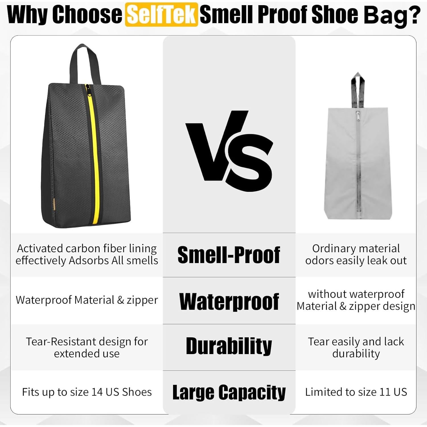 Bolsas para zapatos a prueba de olores SelfTek - Negro