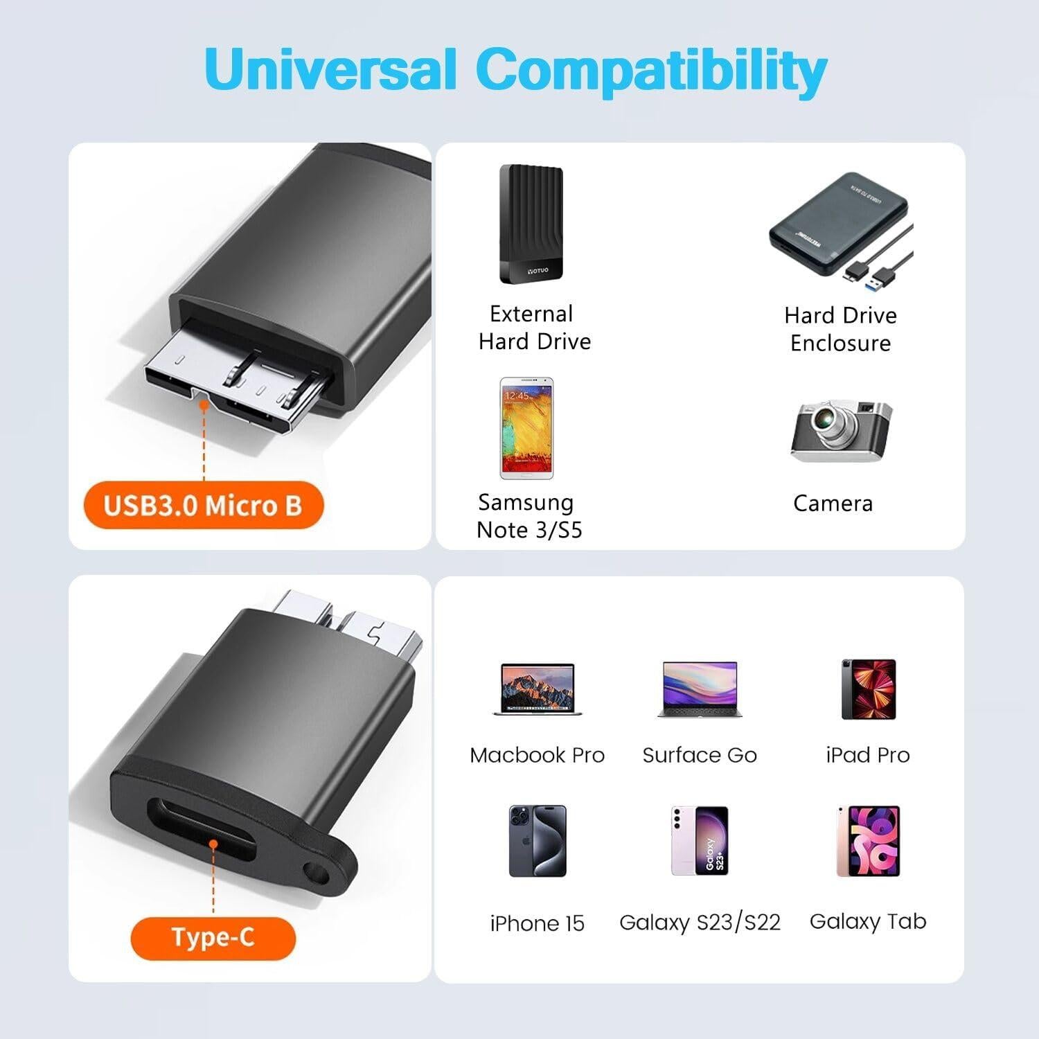 Adaptador USB C a Micro B Ukiism 5 Gbps Compatible HDD