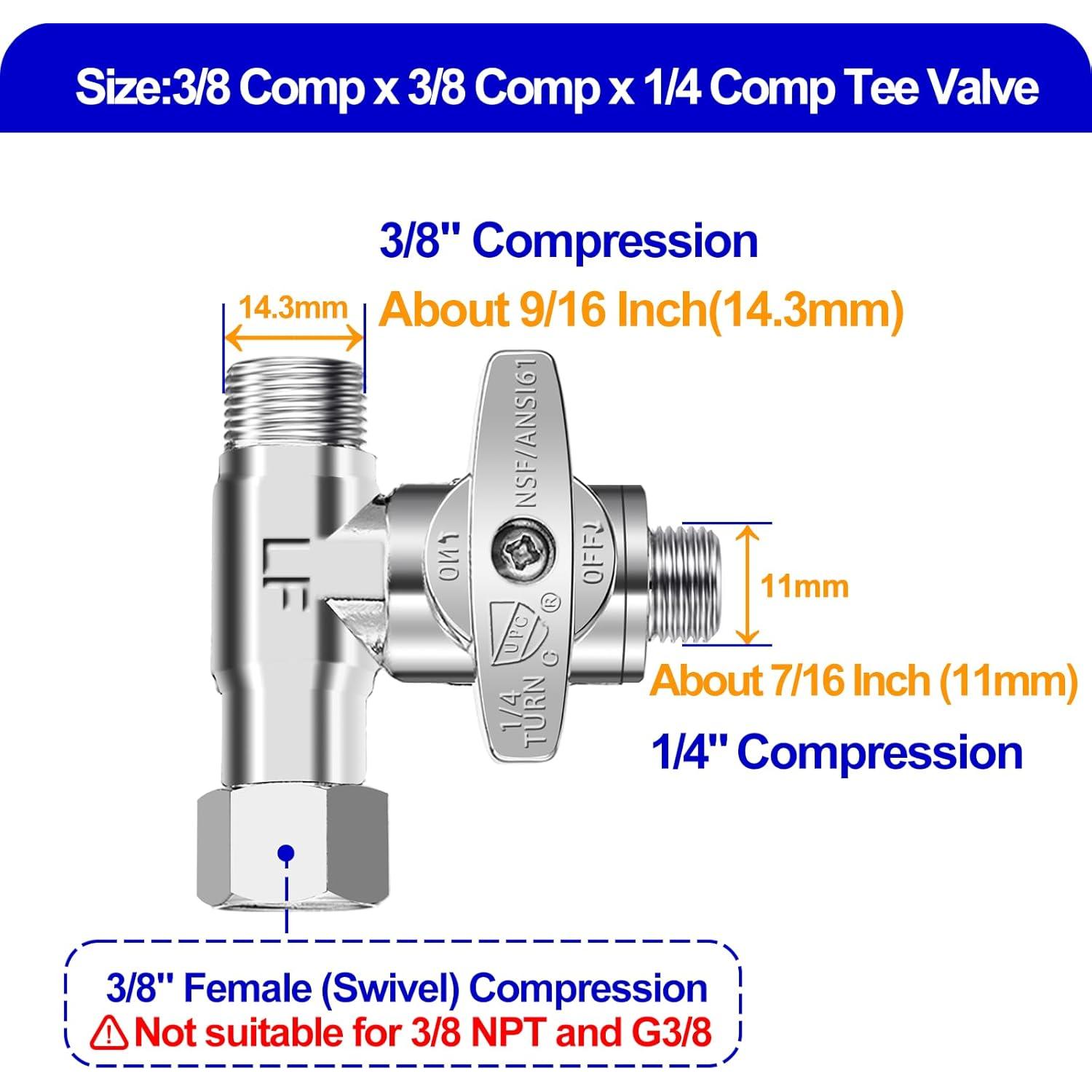 Válvula de Parada en T PURENAT 3/8 Comp x 3/8 Comp x 1/4 Comp