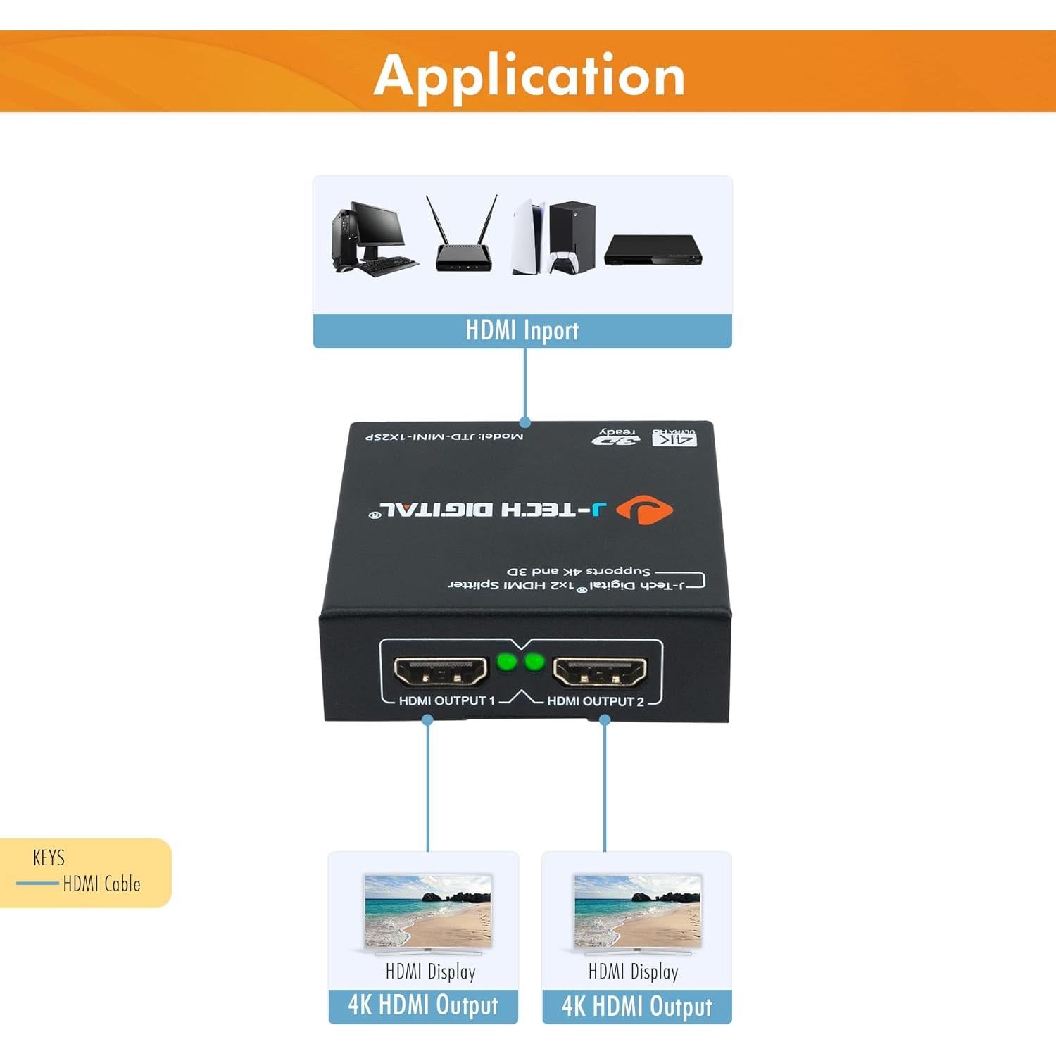 Divisor HDMI 4K J-Tech Digital JTD-MINI-1x2SP 1x2