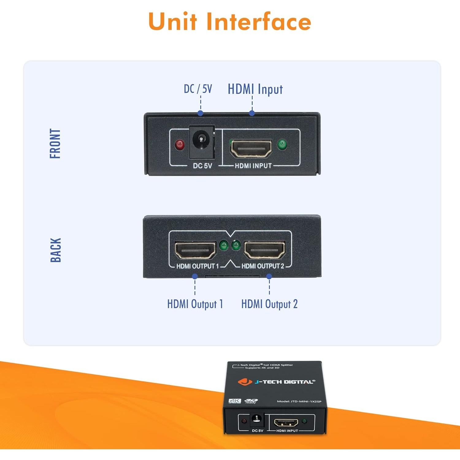Divisor HDMI 4K J-Tech Digital JTD-MINI-1x2SP 1x2