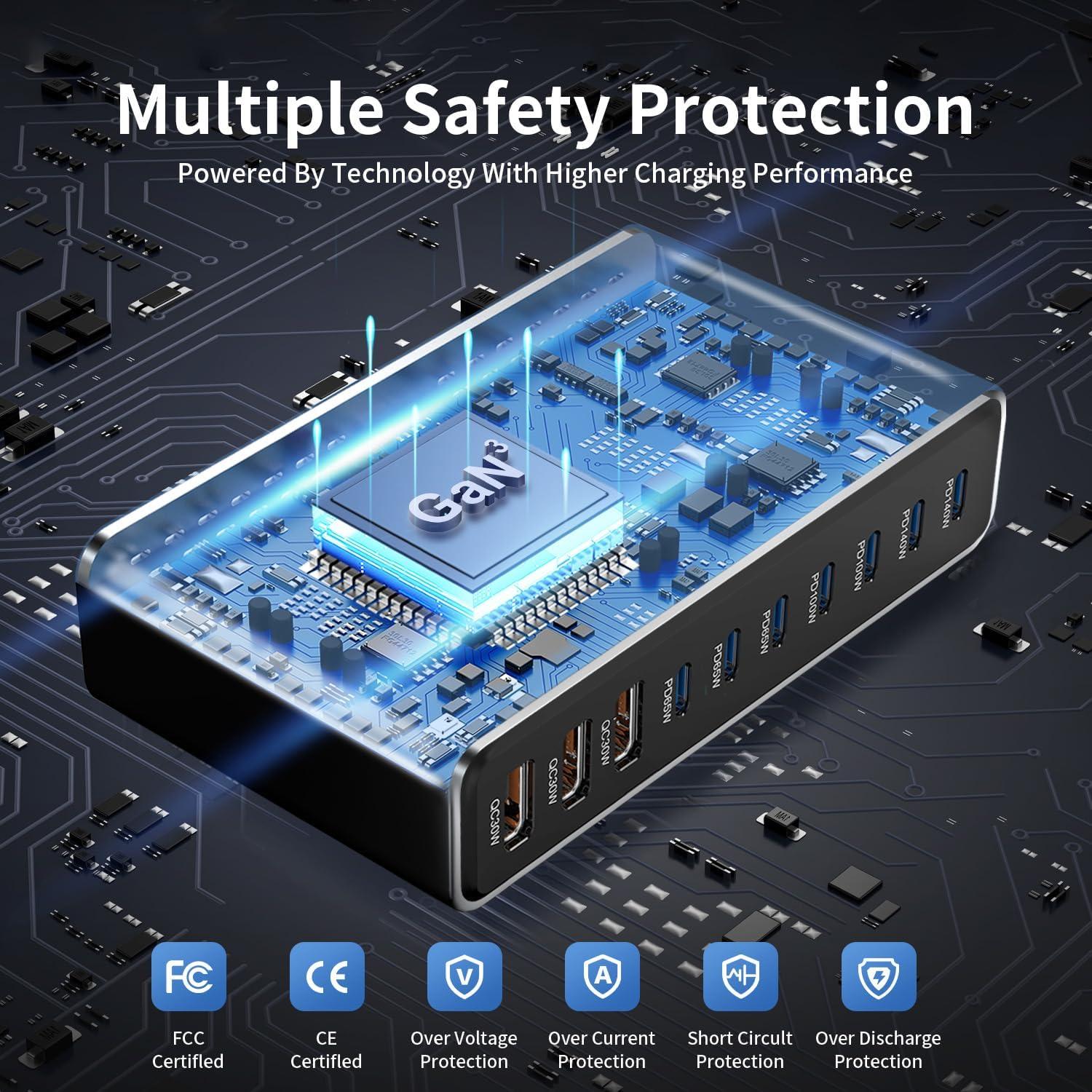 Estación de Carga 10 Puertos GaN 765W para Dispositivos Móviles
