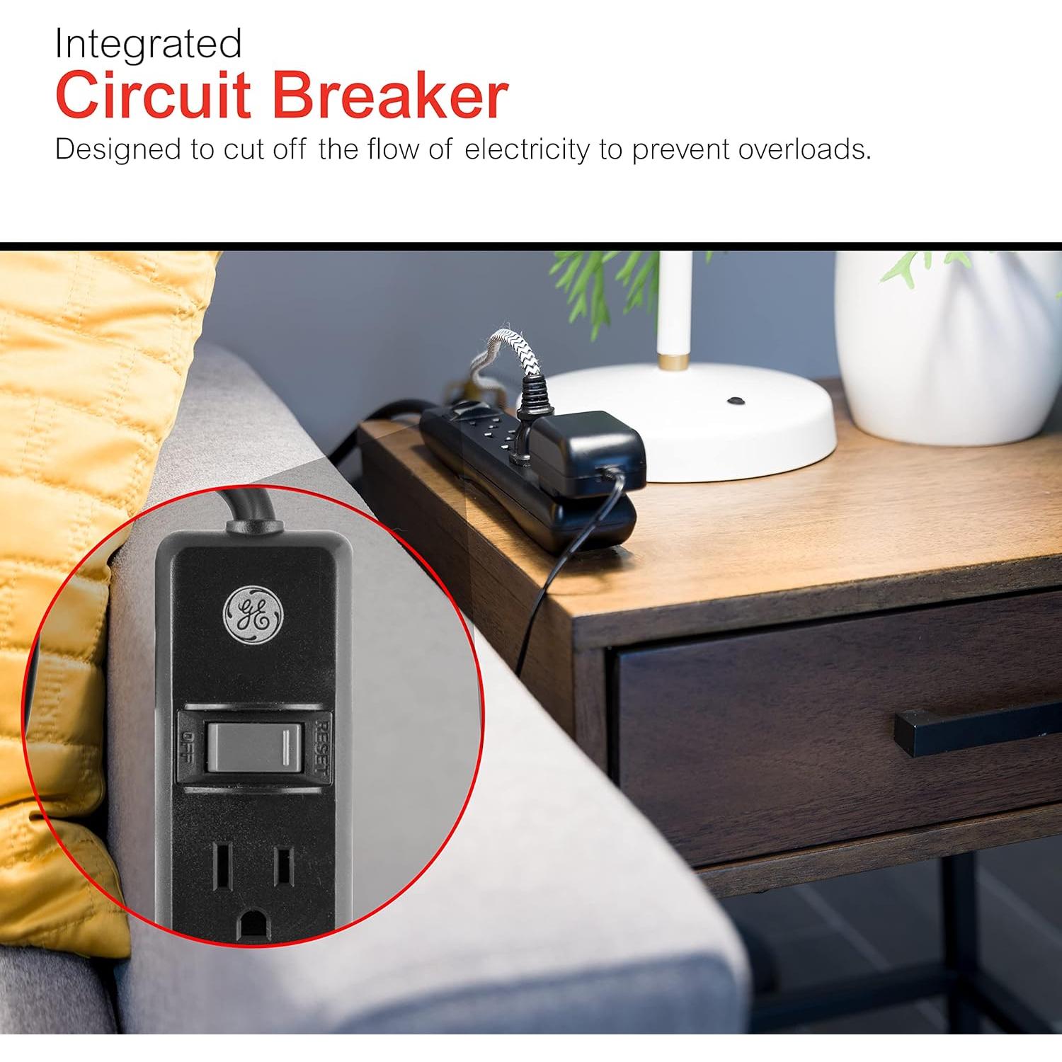 Regleta de 6 Salidas GE 2 Pies Negro con Protección y Montaje